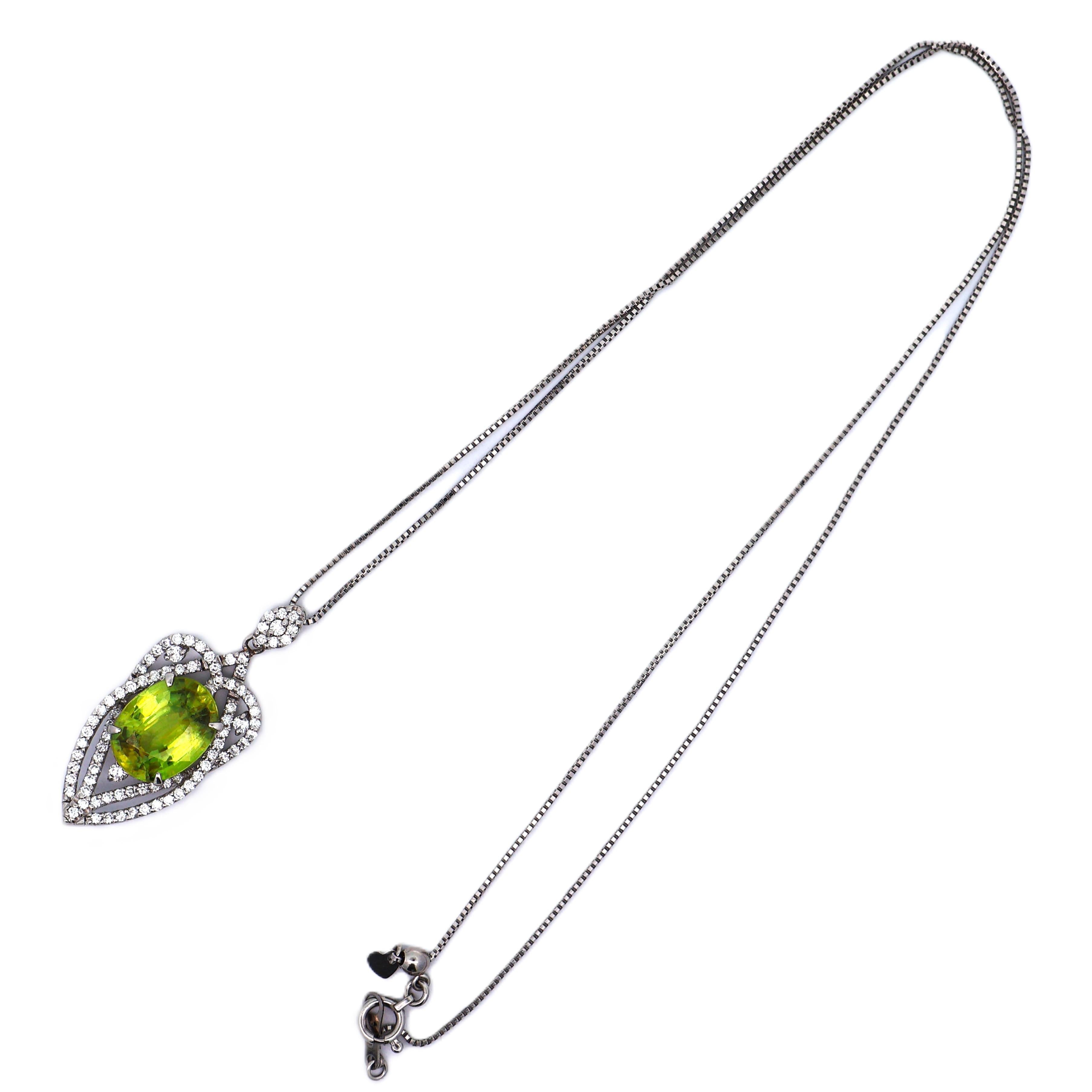 4.18 Carat Sphene Diamond Halo Platinum Pendant Necklace