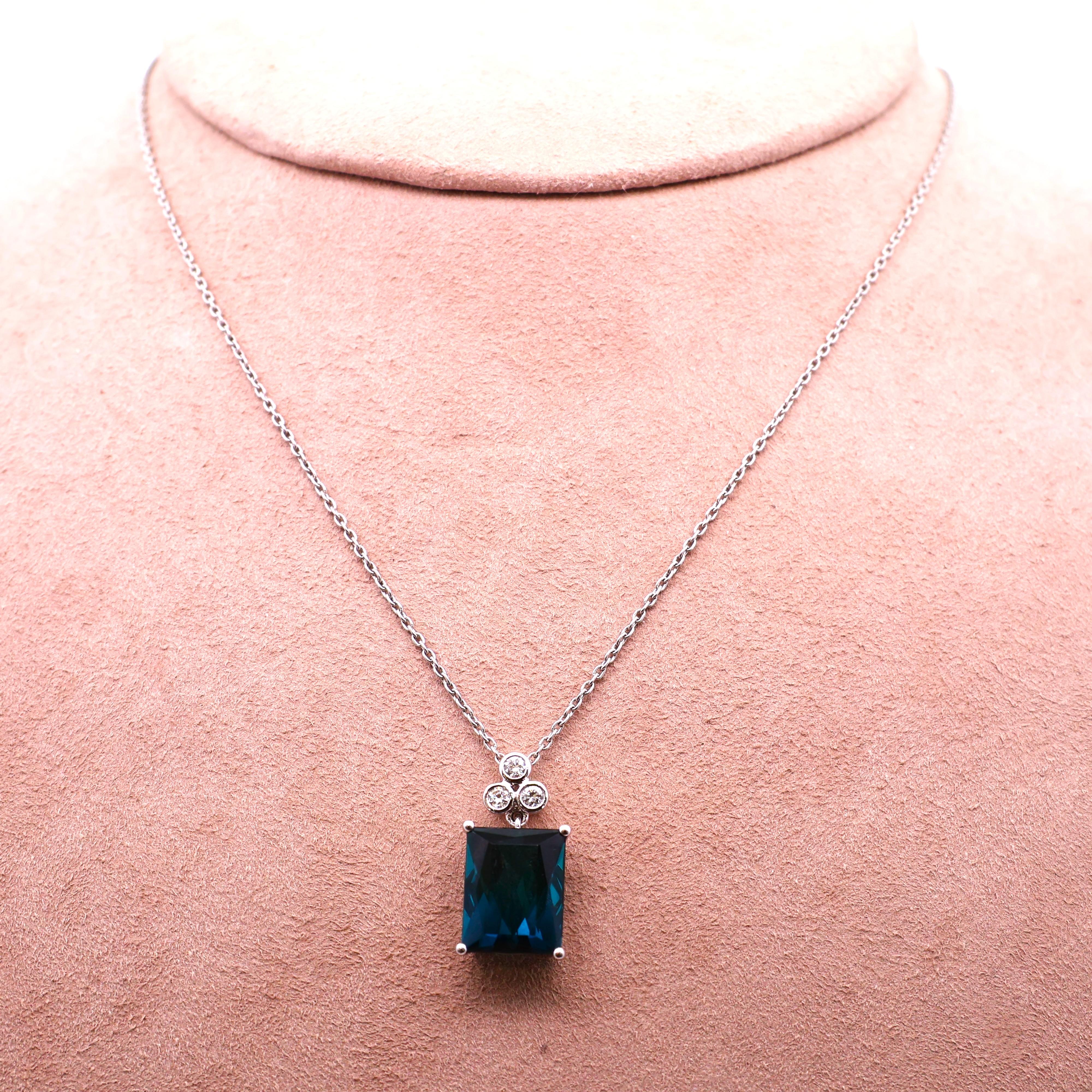 5.91 Carat Indicolite Tourmaline Diamond Platinum Pendant Necklace