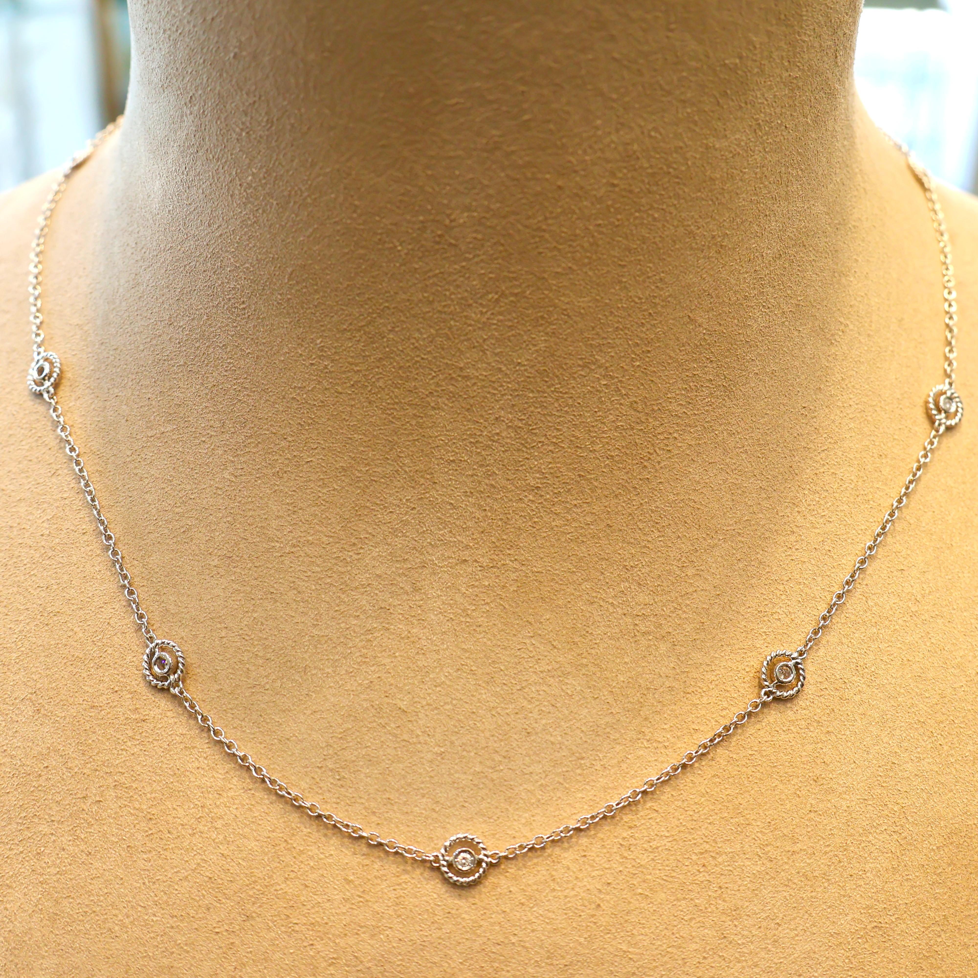 Diamond-by-the-Yard 18K White Gold Bezel-Set Necklace