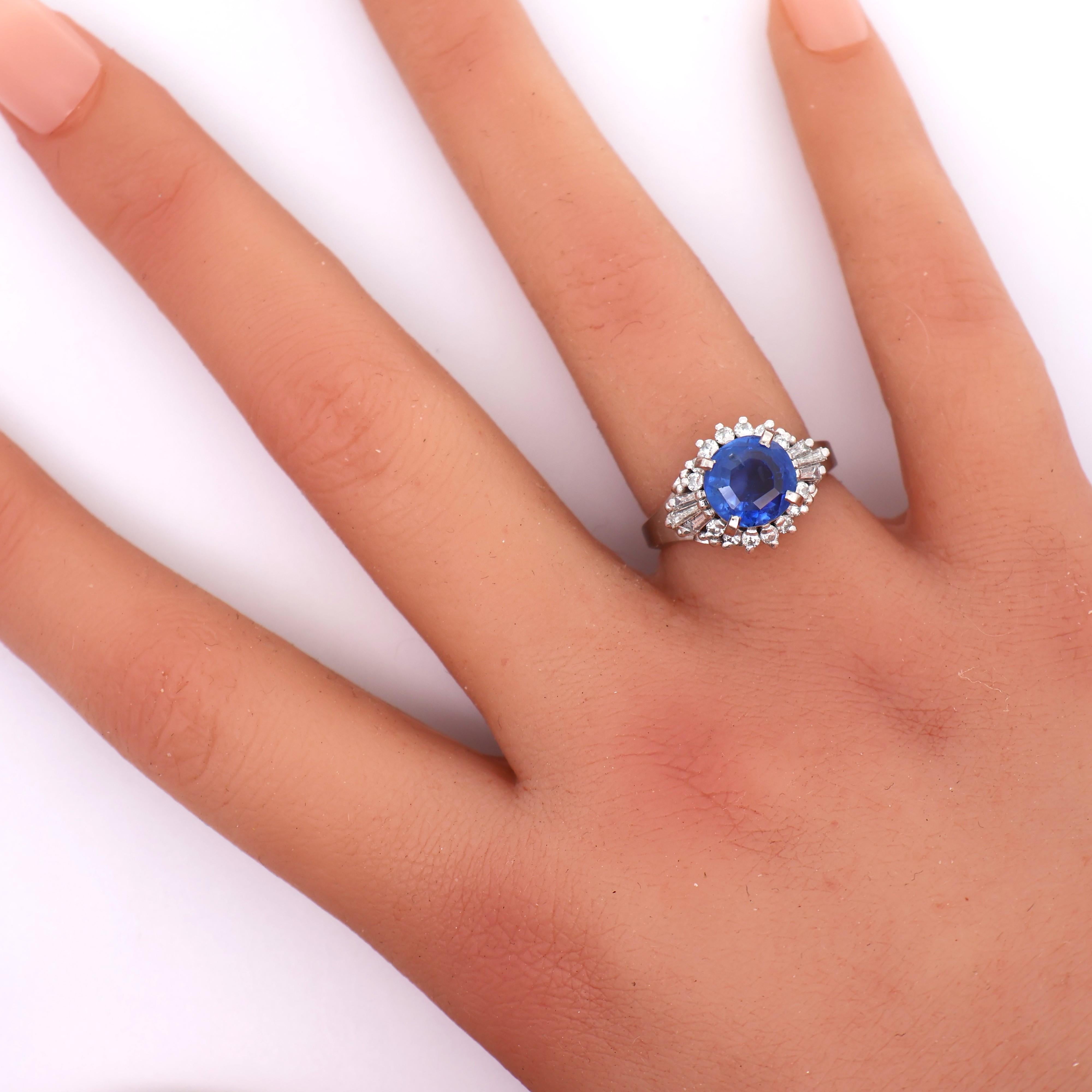 4.62 Carat No-Heat Ceylon Blue Sapphire Diamond Platinum Ring, GIA Certified