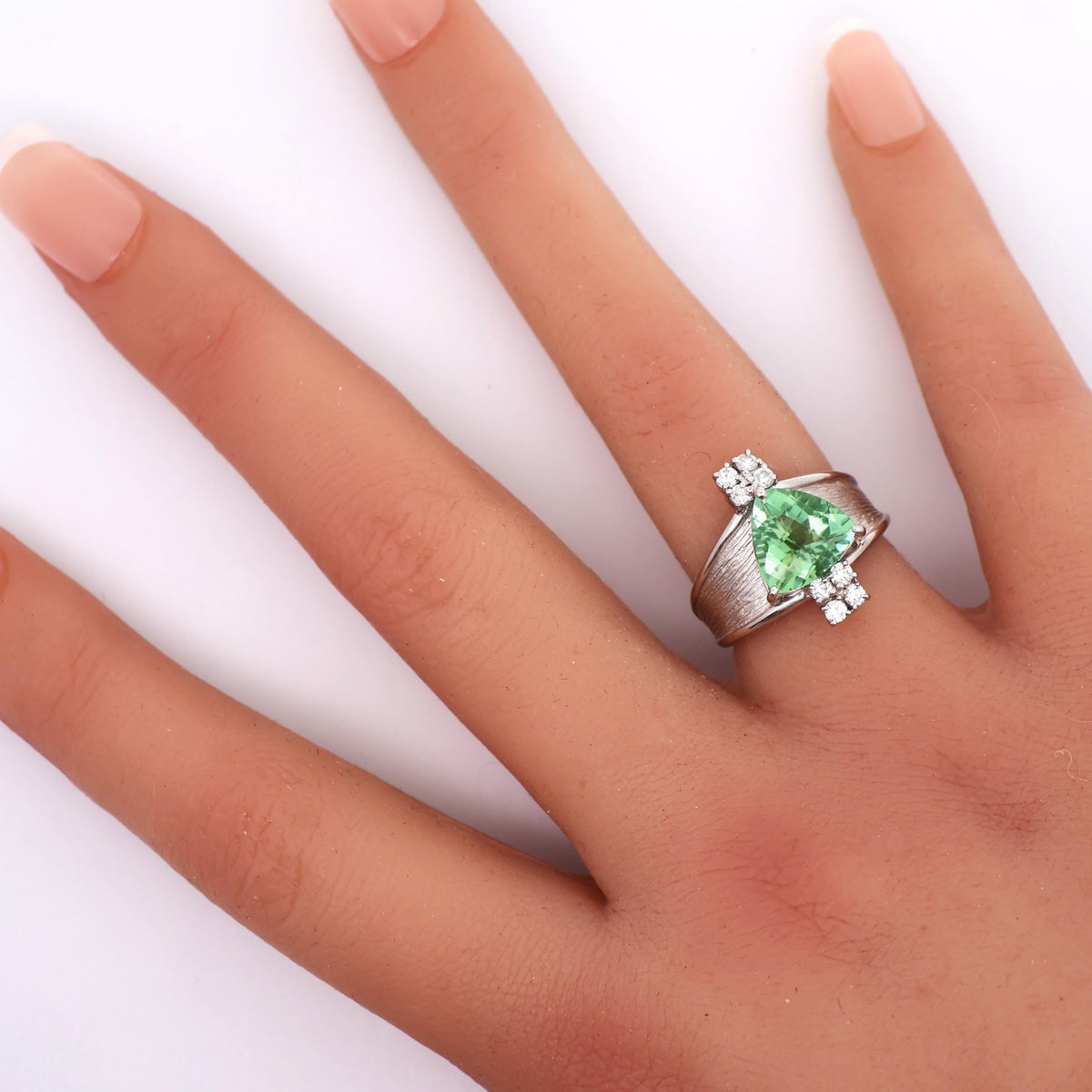 4.00 Carat Yellowish-Green Tourmaline Diamond Platinum Ring, GIA Certified