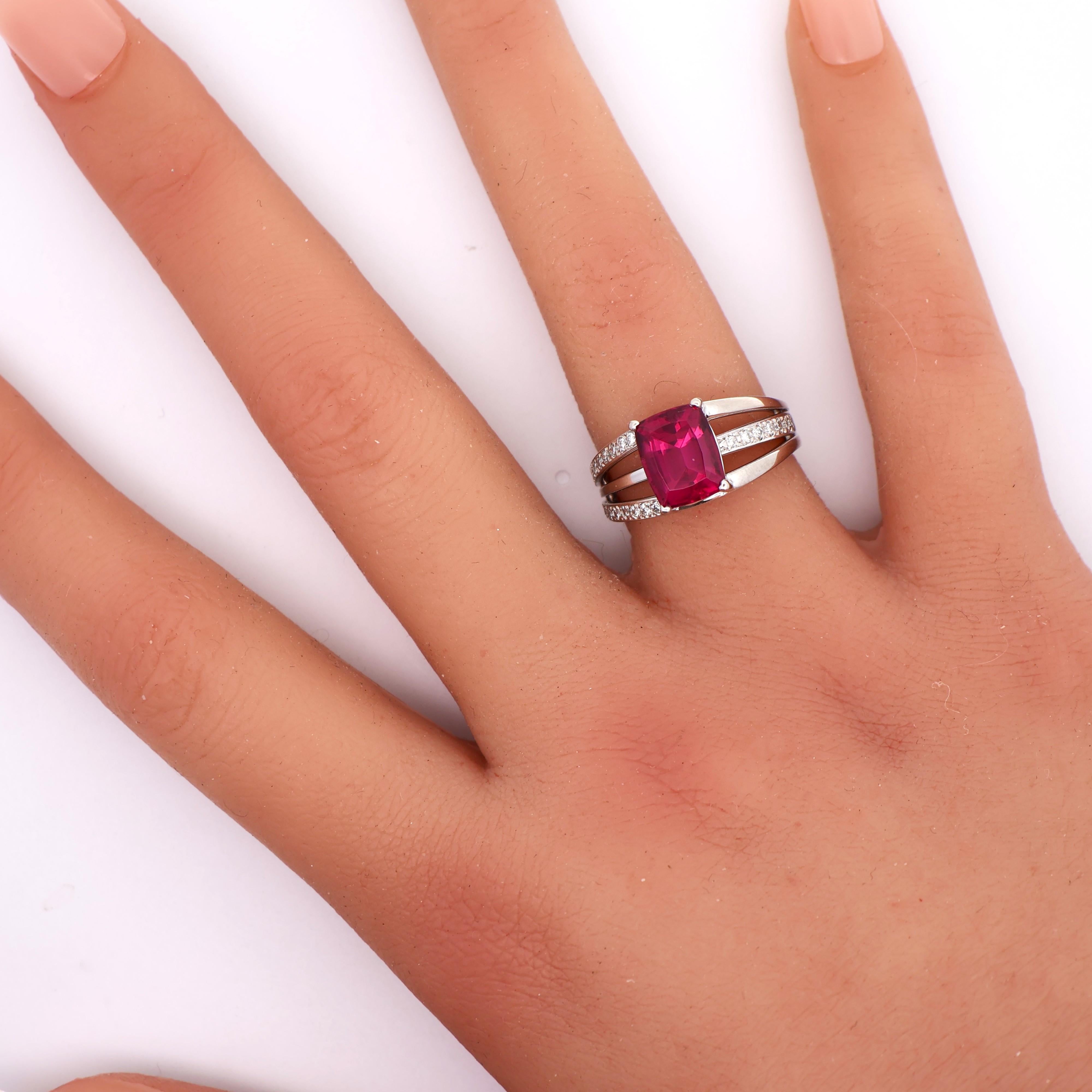 3.62 Carat Rhodolite Garnet Diamond Platinum Ring