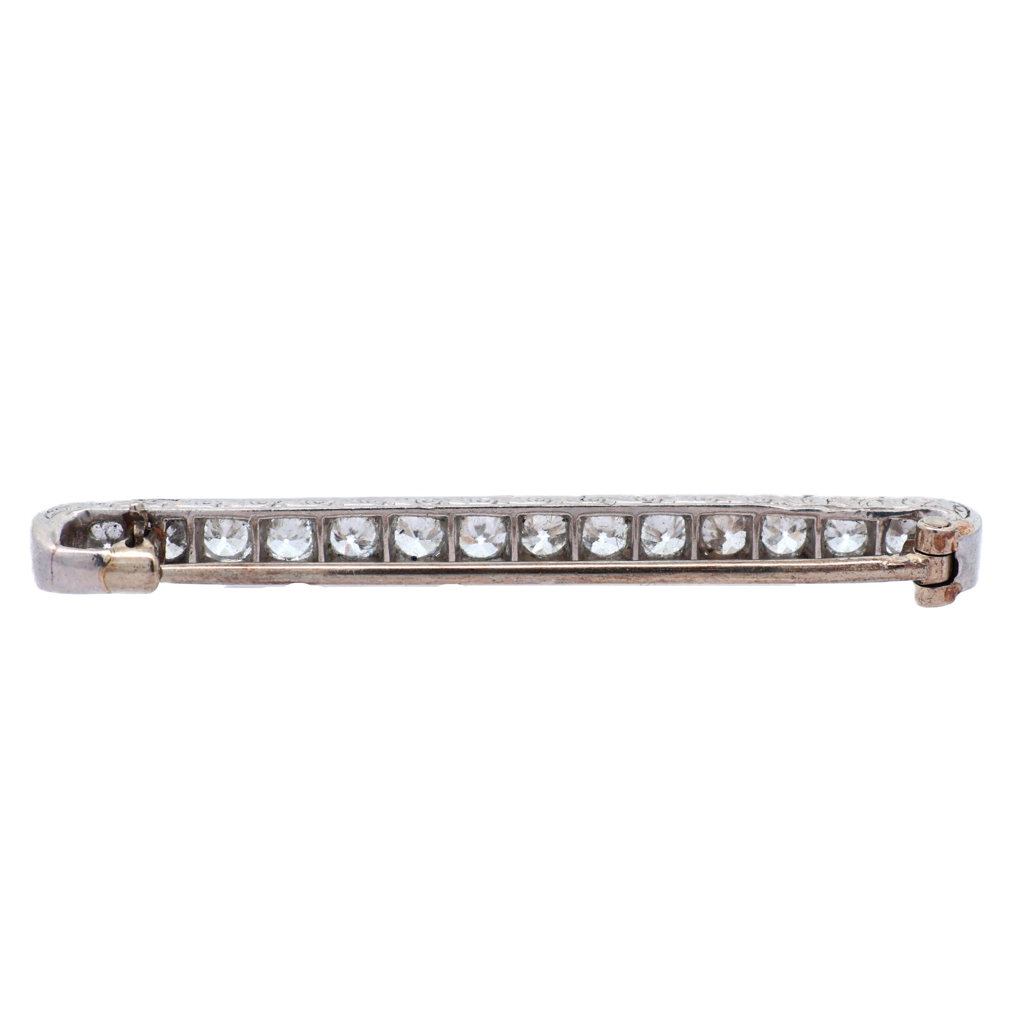Art Deco Diamond Platinum Line Bar Pin Brooch