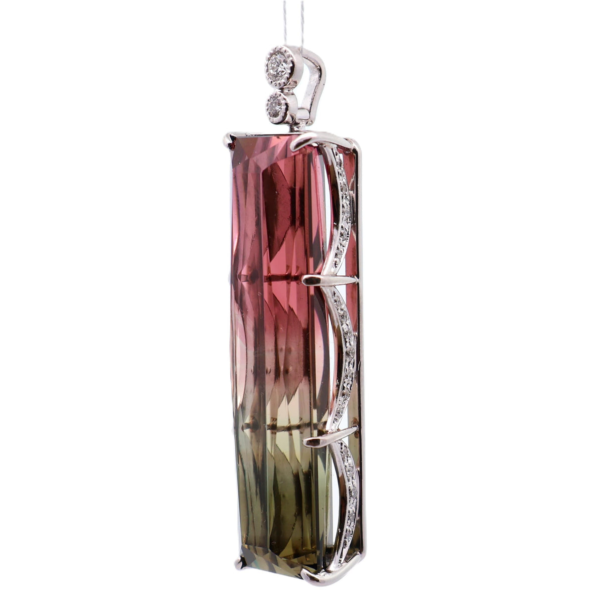 33.57 Carat Watermelon Tourmaline Diamond Platinum Pendant