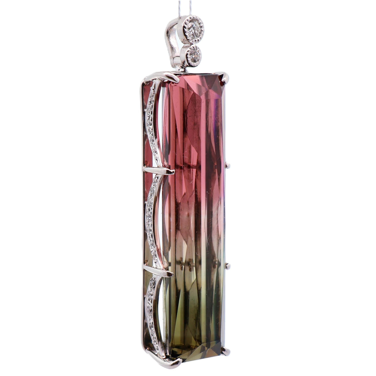 33.57 Carat Watermelon Tourmaline Diamond Platinum Pendant