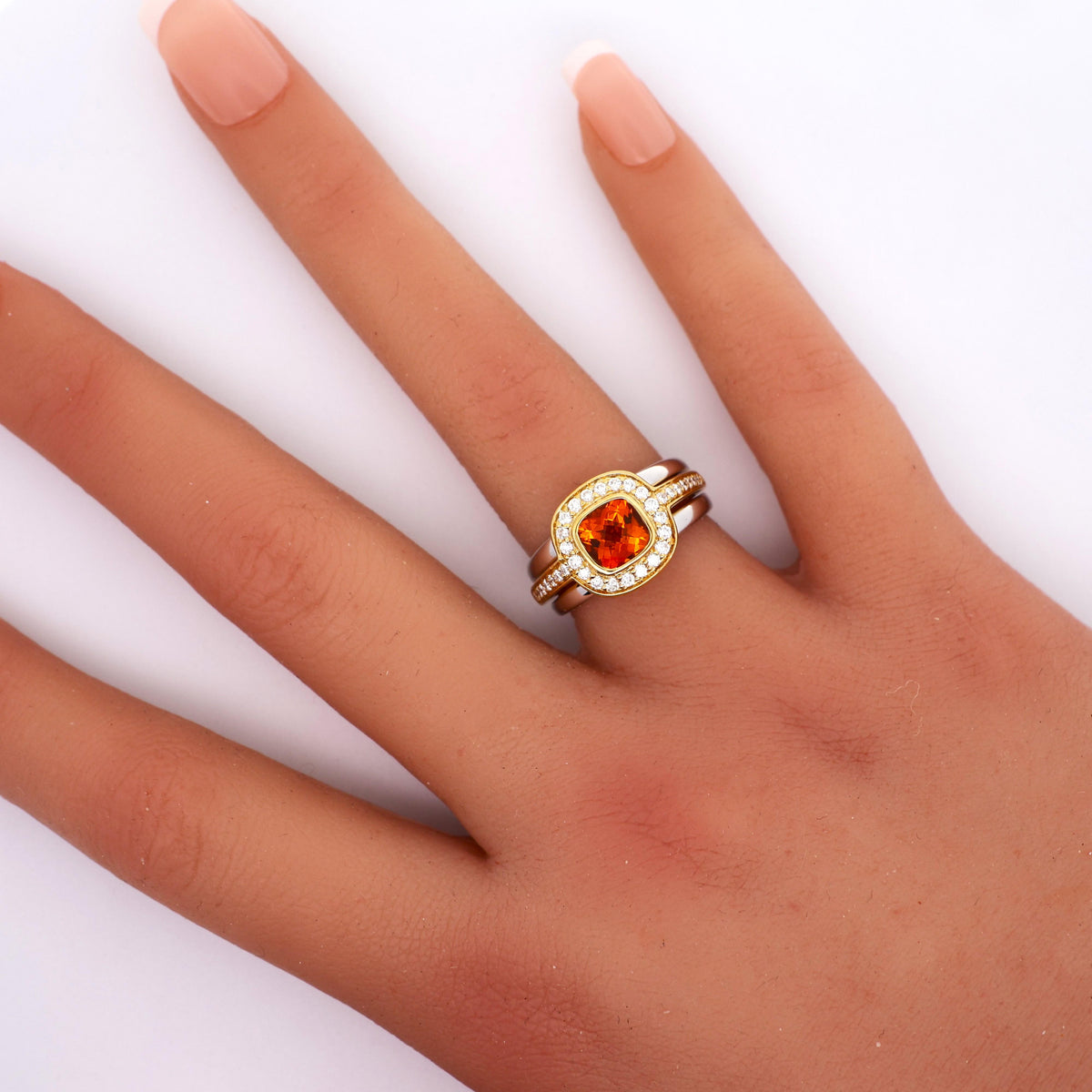 Vintage Citrine Diamond 18K Two-Tone Halo Ring