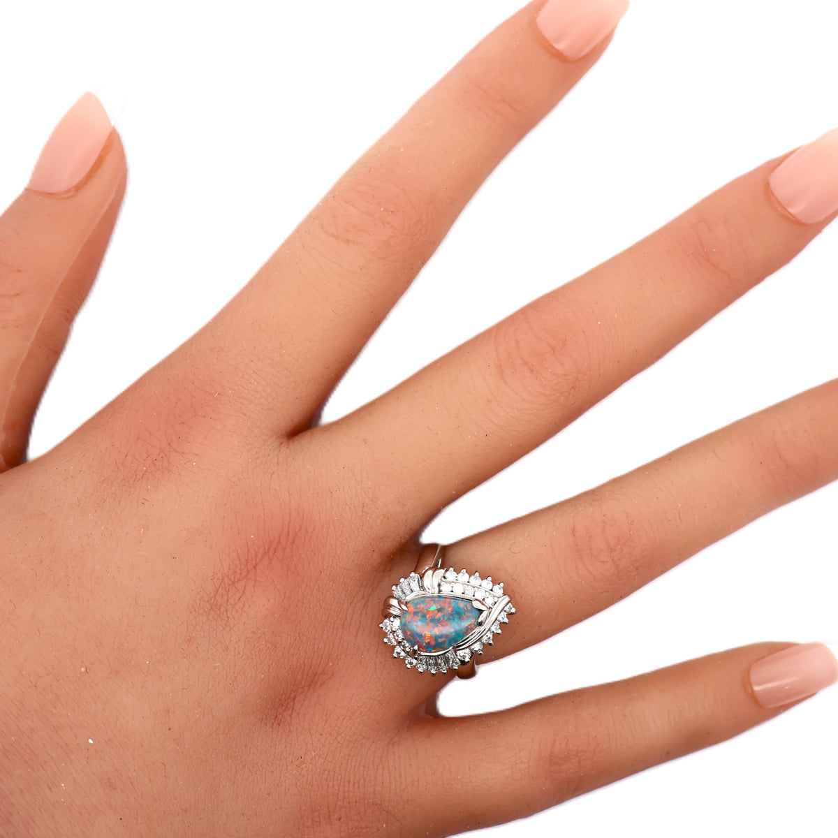 Australian Black Opal Diamond Platinum Ring