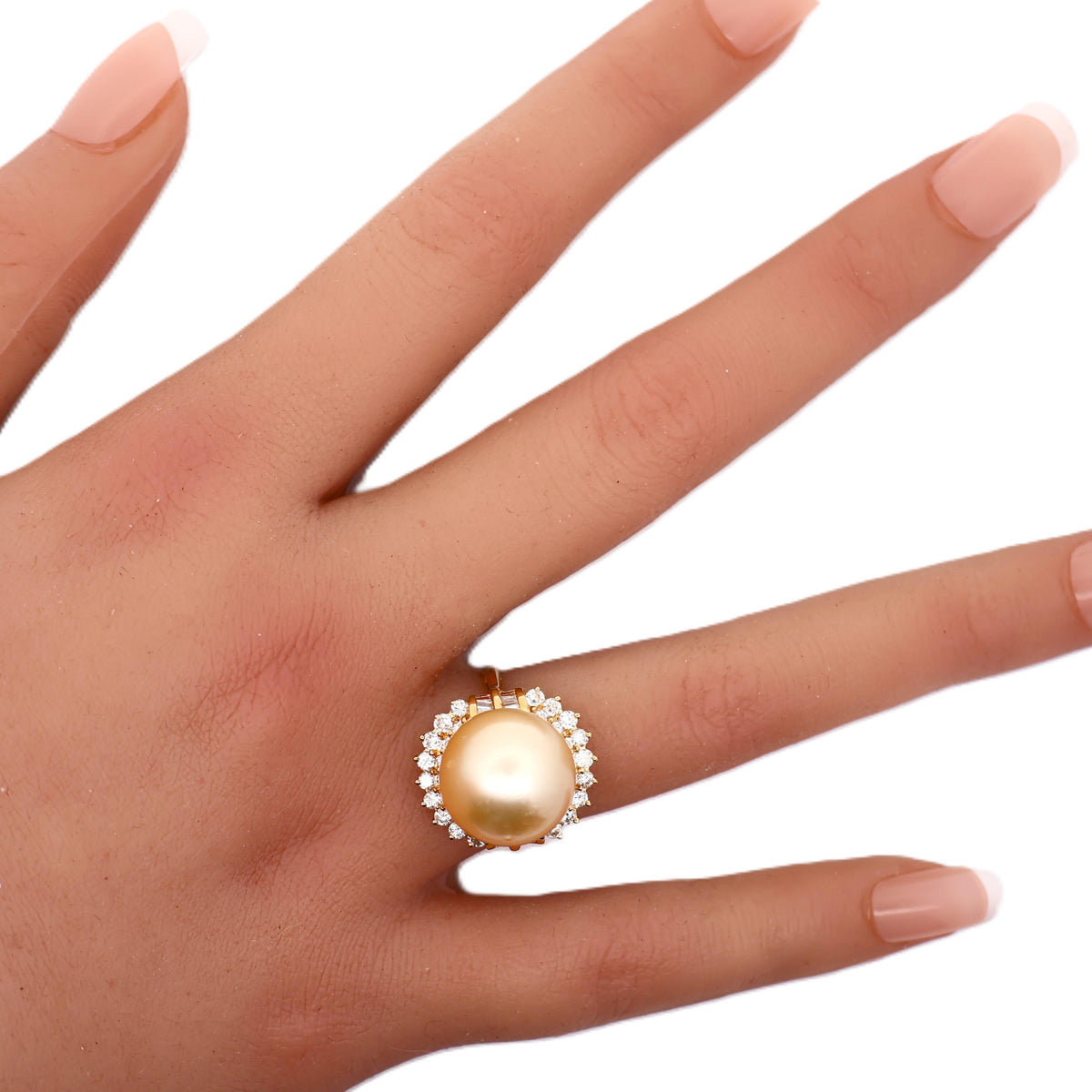 14MM Golden South Sea Pearl Diamond 18K Yellow Gold Ring