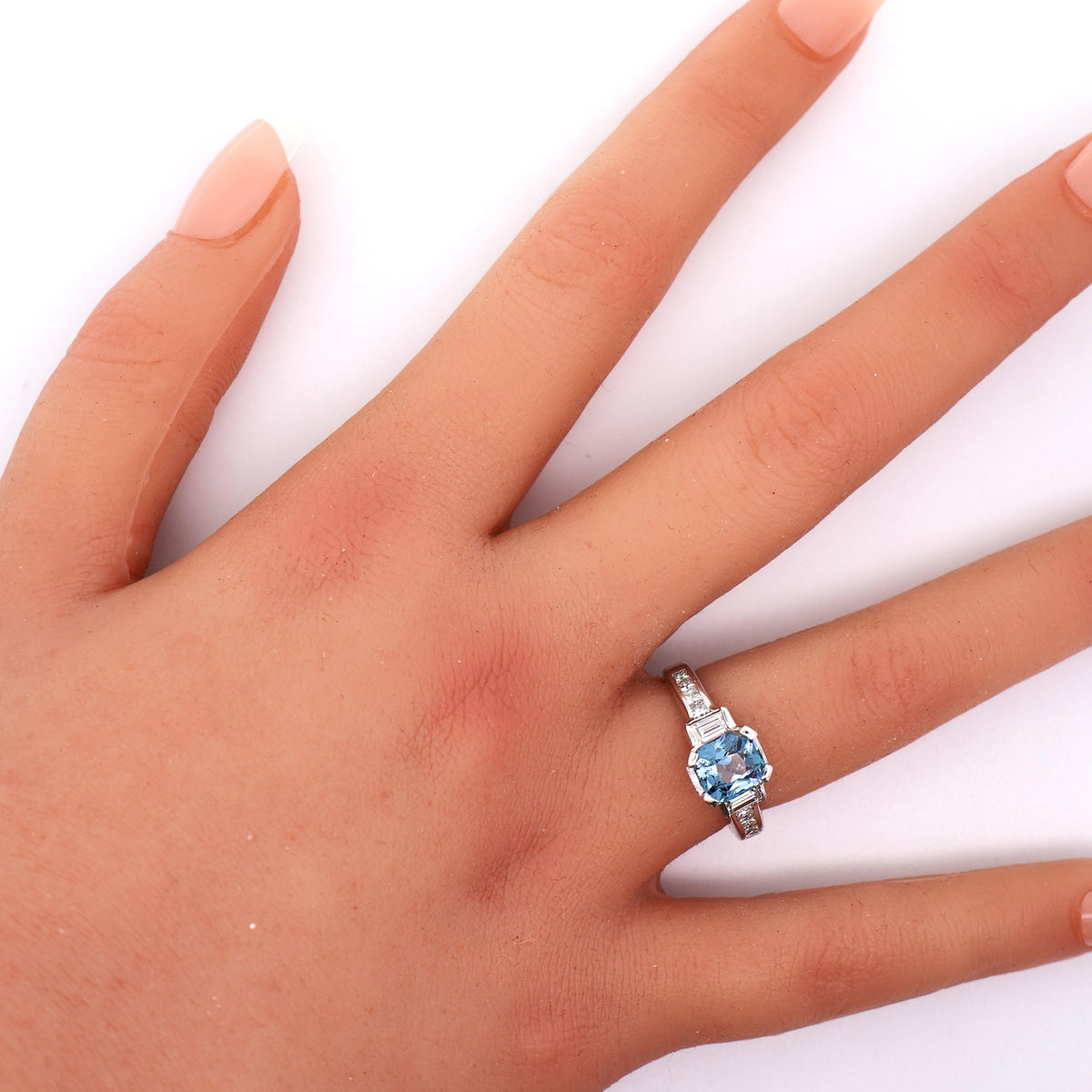 Blue Spinel Diamond 14K White Gold Ring