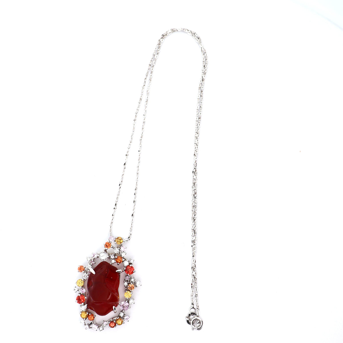 9.54 Carat Mexican Fire Opal Multi-Colored Sapphires 14K Gold Pendant Necklace