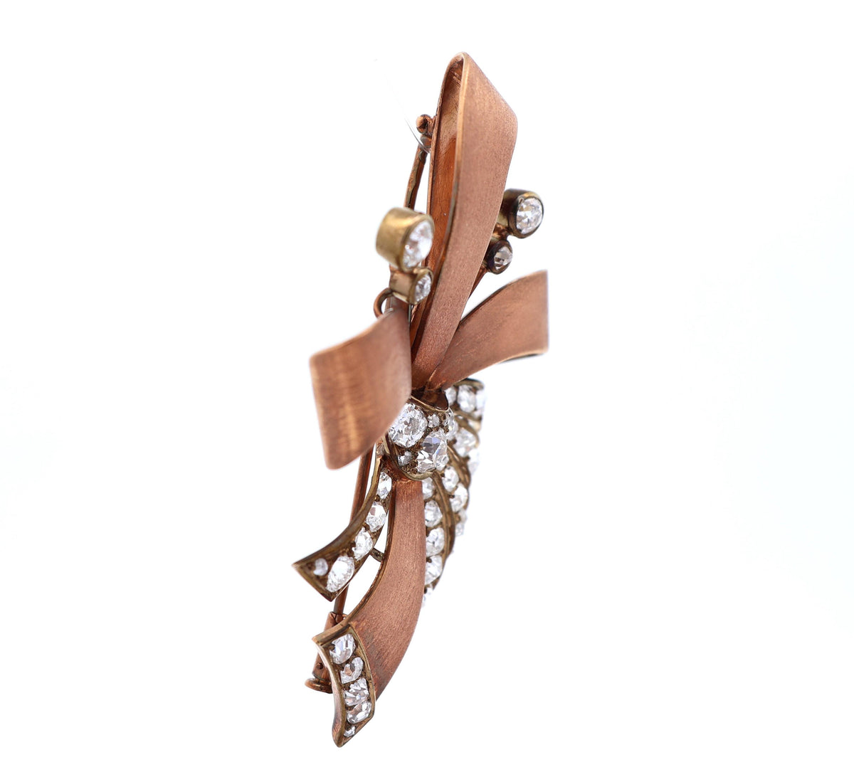 French Retro Diamond 18K Rose Gold Ribbon Brooch