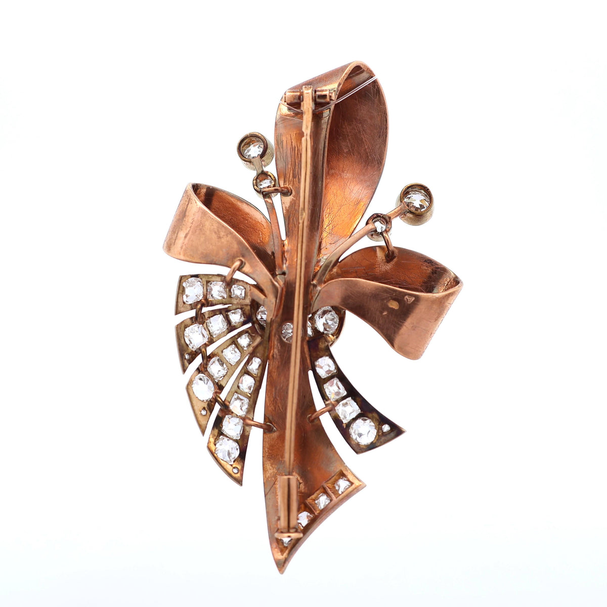 French Retro Diamond 18K Rose Gold Ribbon Brooch
