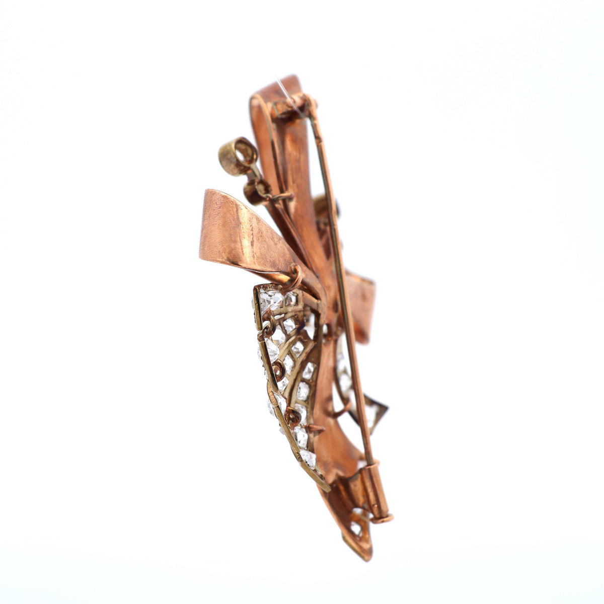 French Retro Diamond 18K Rose Gold Ribbon Brooch