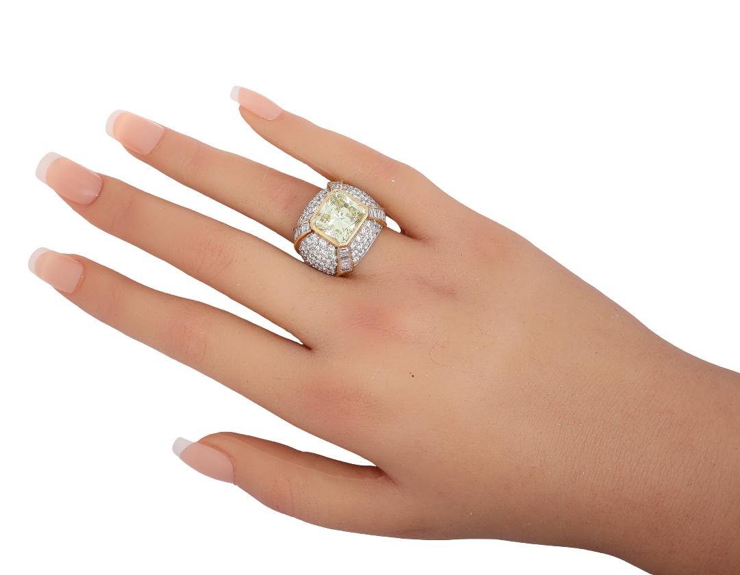 Vintage 7.30 Carat Fancy-Yellow Diamond 18K Yellow Gold Cocktail Ring, EGL Cert