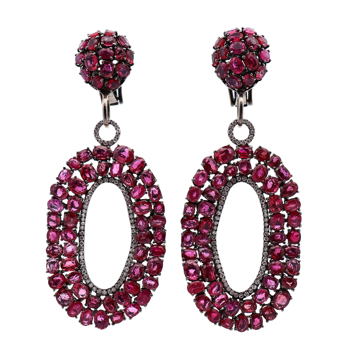 Estate Ruby Diamond 18K Gold Dangle Drop Earrings