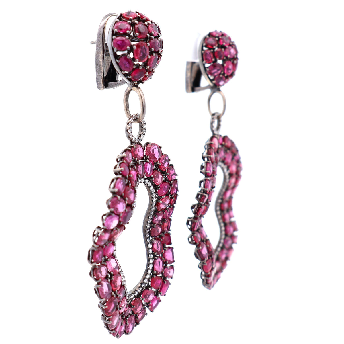 Estate Ruby Diamond 18K Gold Dangle Drop Earrings