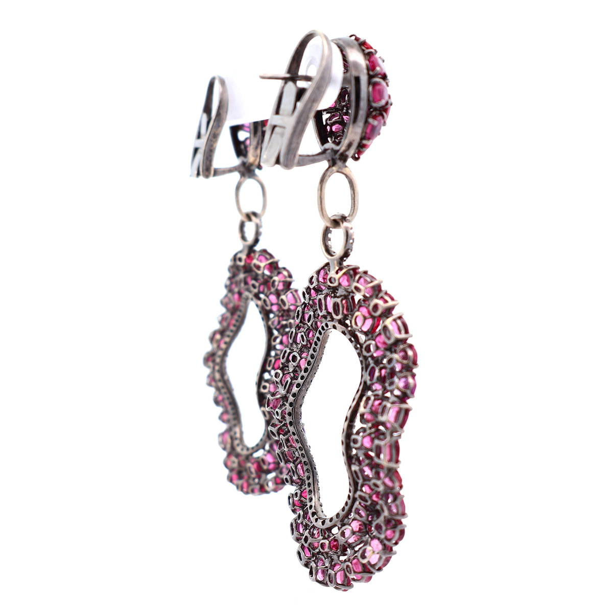 Estate Ruby Diamond 18K Gold Dangle Drop Earrings