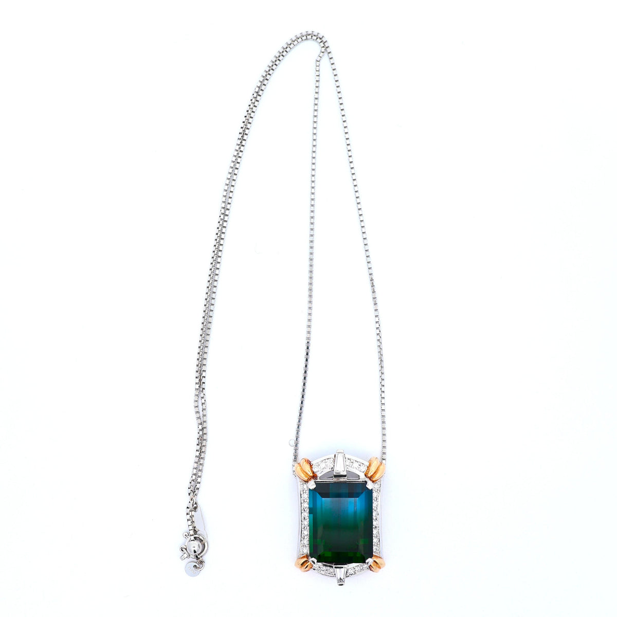 14.12 Carat Bi-Color Tourmaline Diamond 18K Gold & Platinum Pendant Necklace