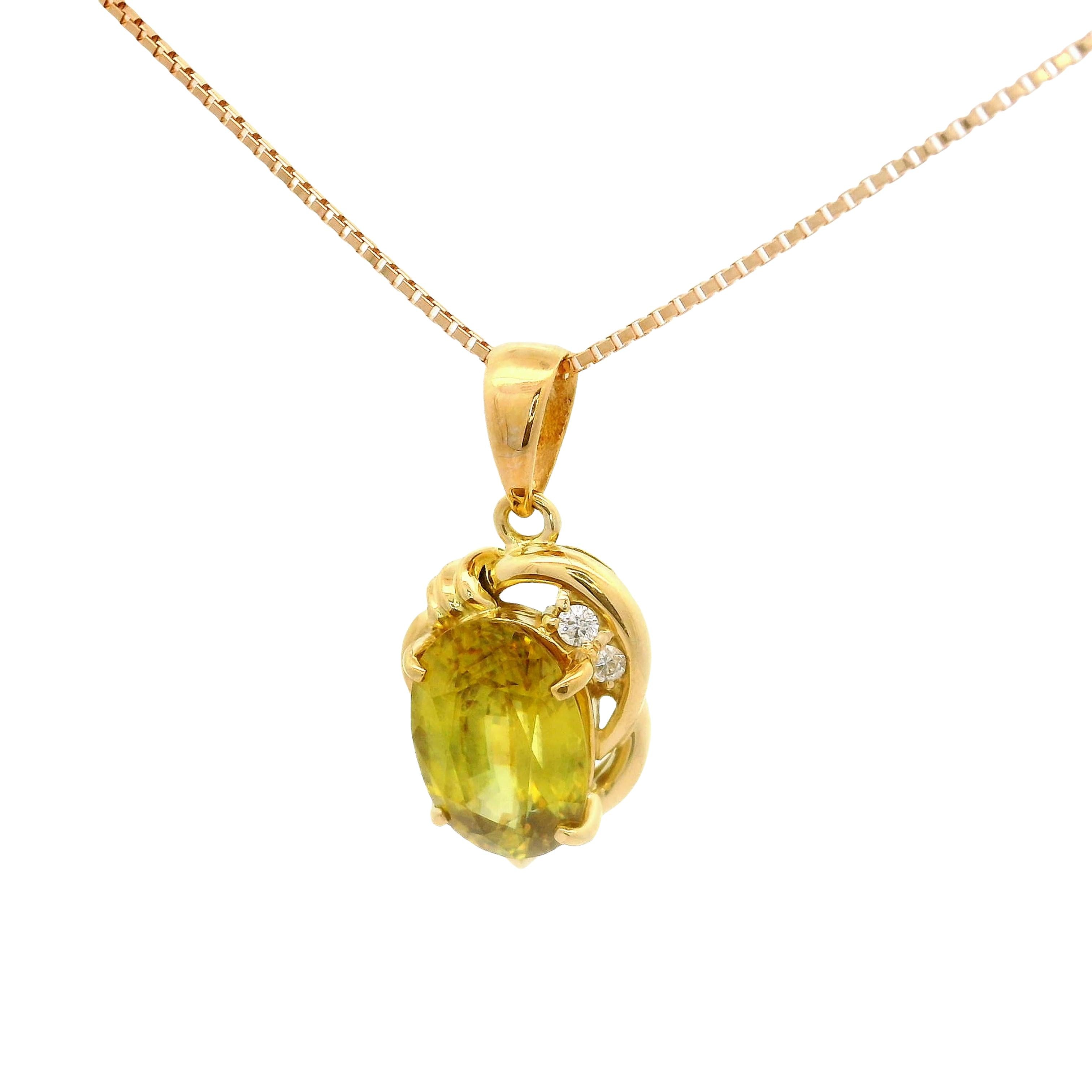 Sphene Diamond 18K Gold Pendant Necklace