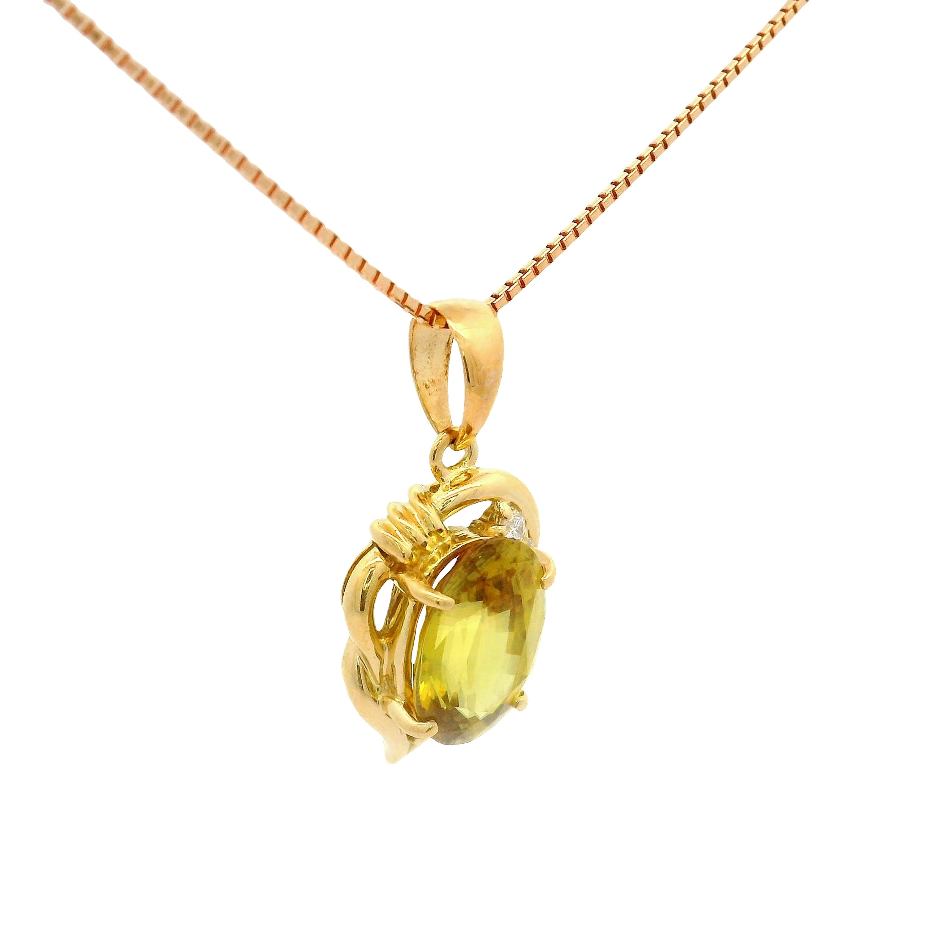Sphene Diamond 18K Gold Pendant Necklace