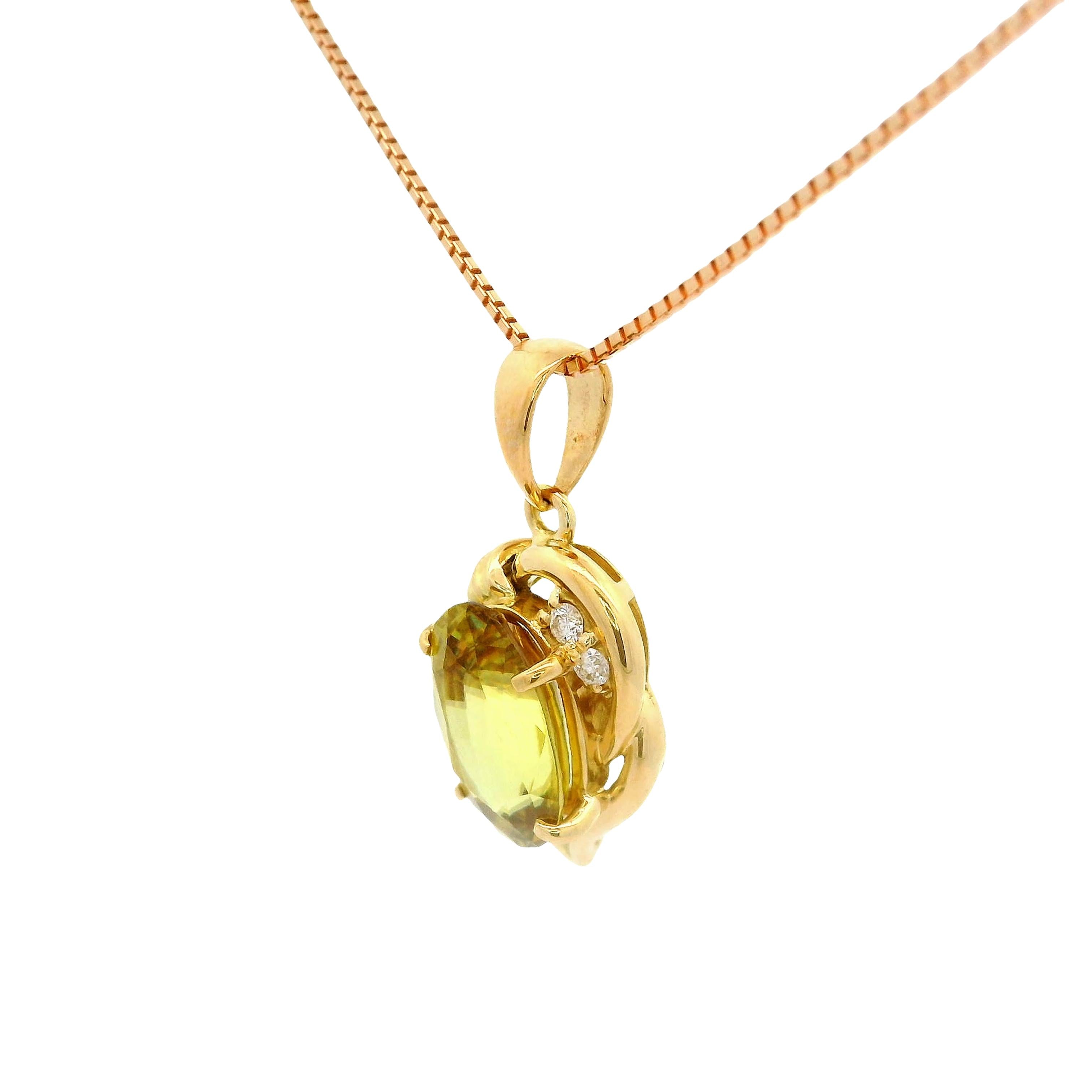 Sphene Diamond 18K Gold Pendant Necklace
