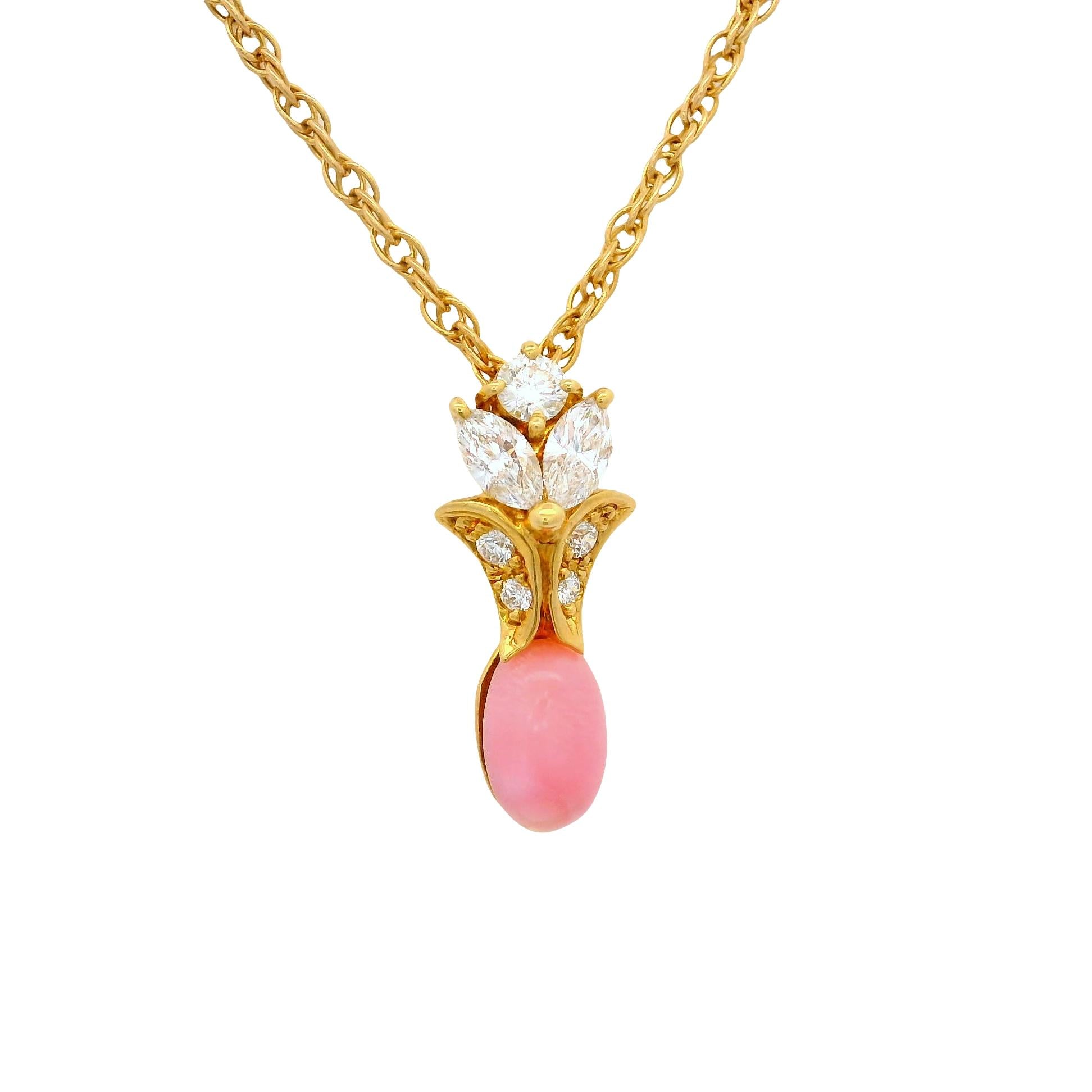 Conch Pearl Diamond 18K Yellow Gold Drop Pendant Necklace
