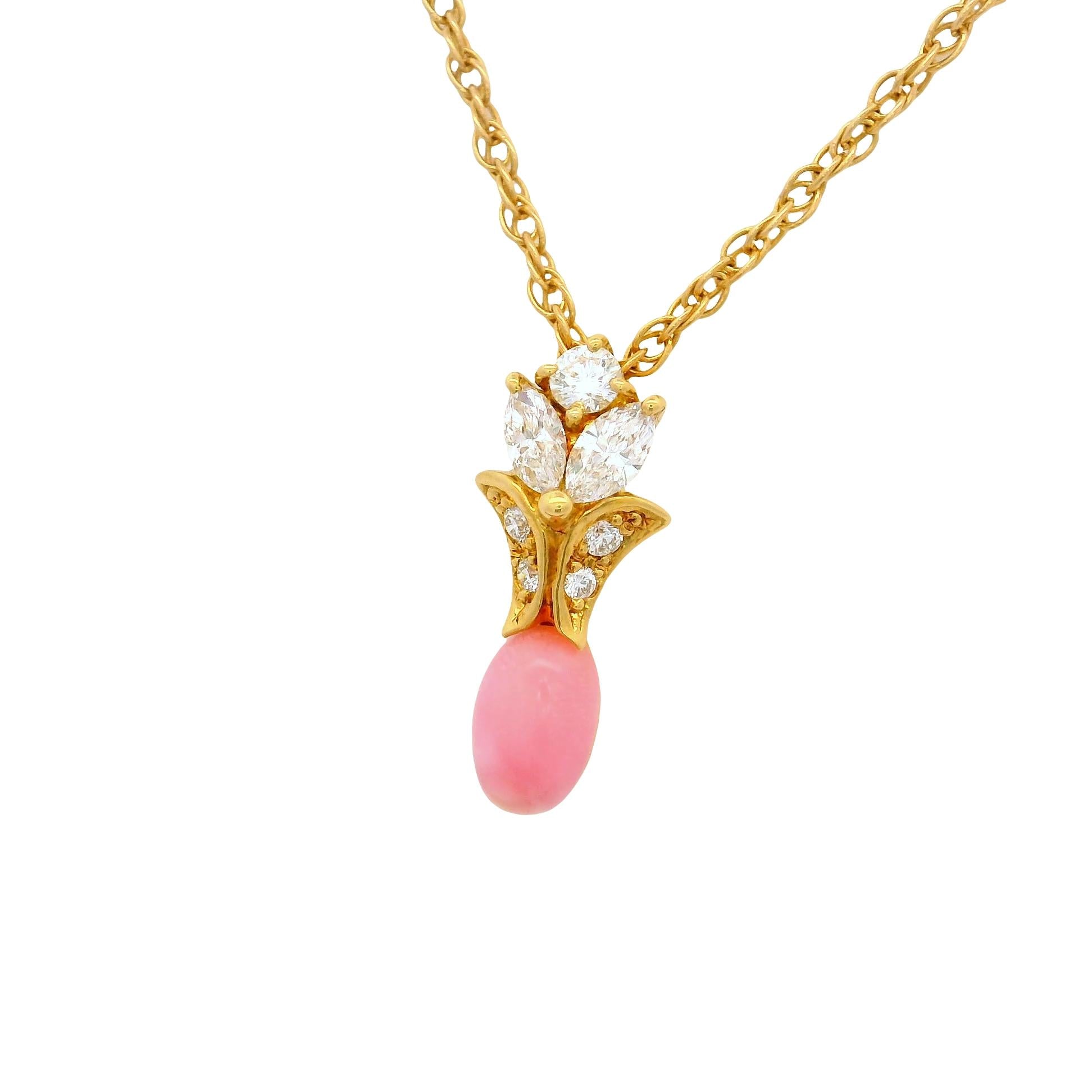 Conch Pearl Diamond 18K Yellow Gold Drop Pendant Necklace