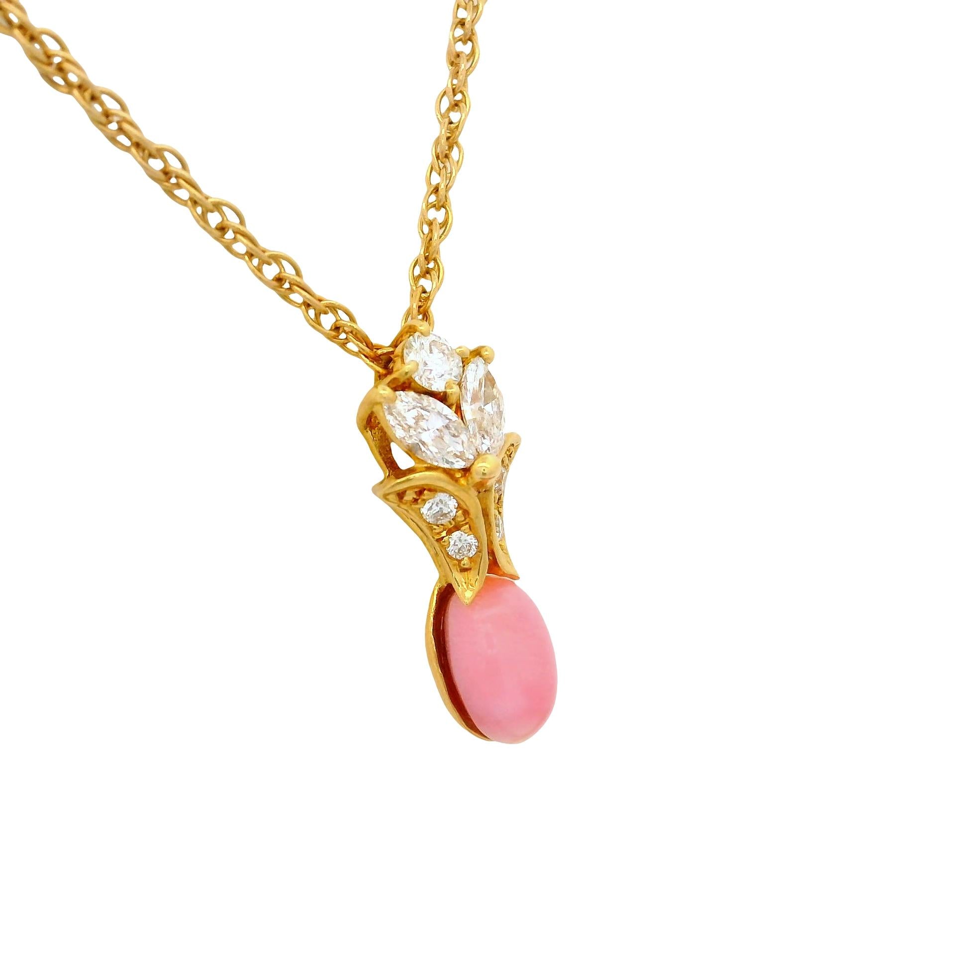 Conch Pearl Diamond 18K Yellow Gold Drop Pendant Necklace