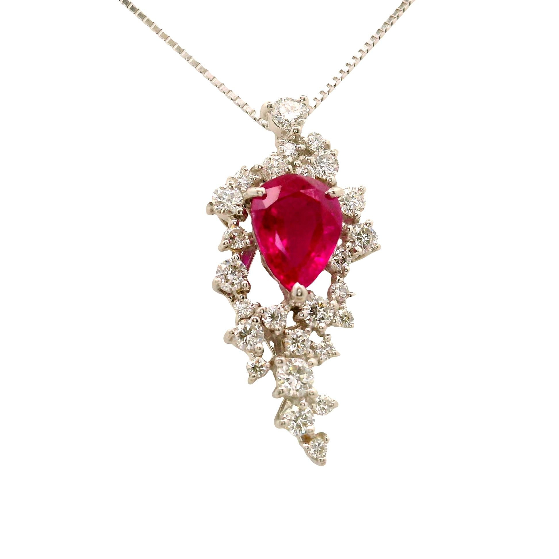 2.11 Carat Burmese Ruby Diamond Platinum Pendant Necklace, GIA Certified