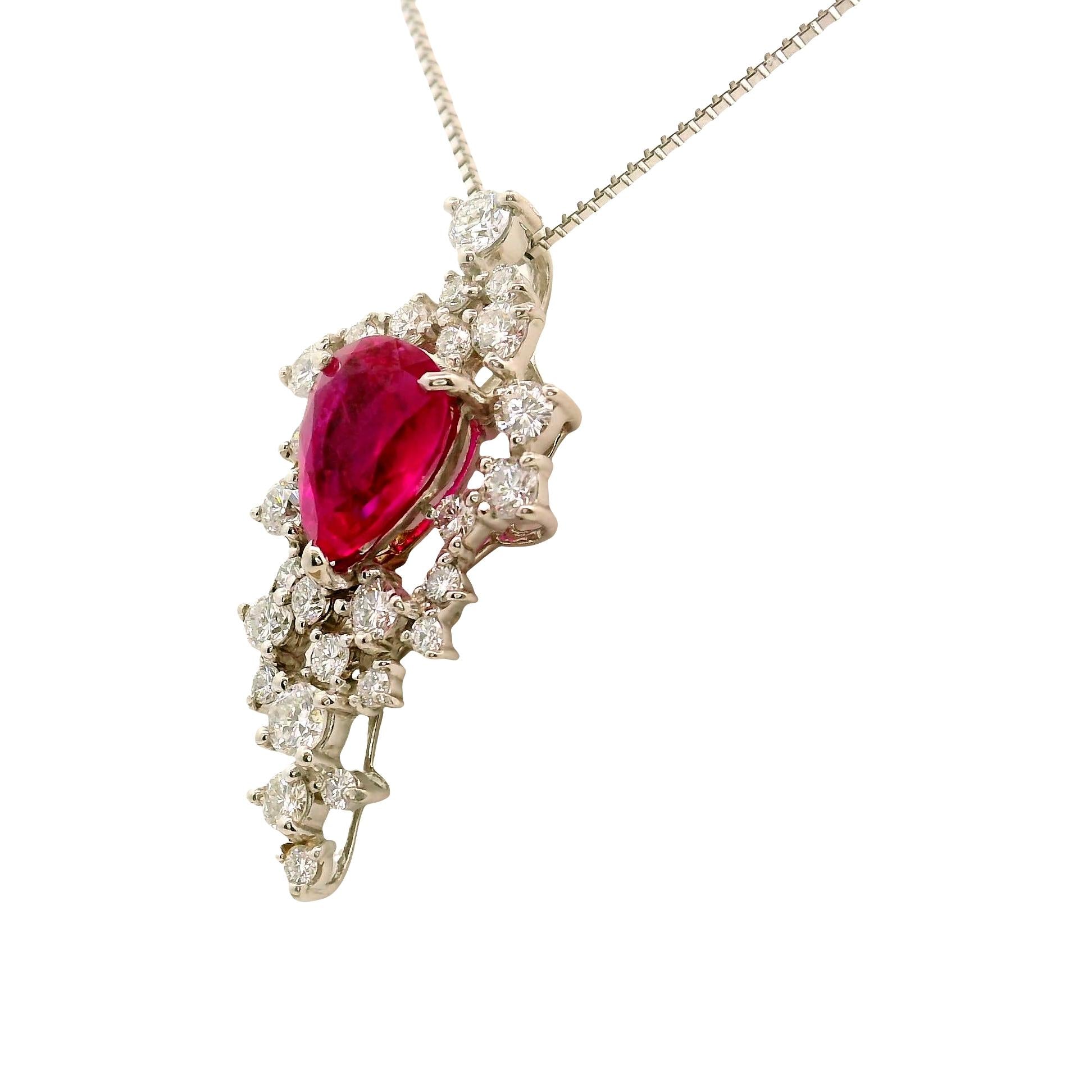 2.11 Carat Burmese Ruby Diamond Platinum Pendant Necklace, GIA Certified