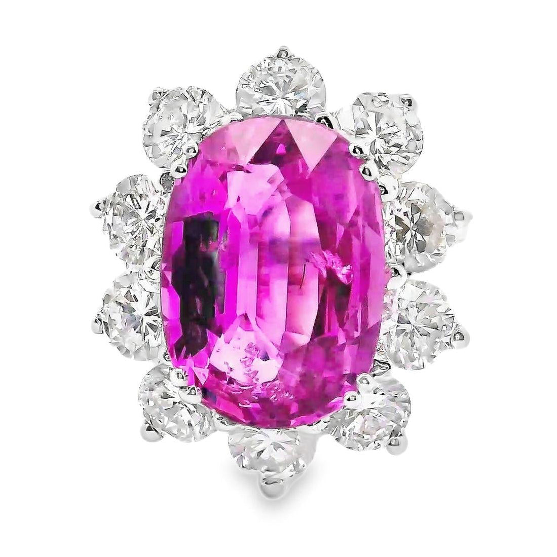 4.98 Carat Pink Sapphire Diamond Princess-Diana 18k White Gold Ring, GIA Certif