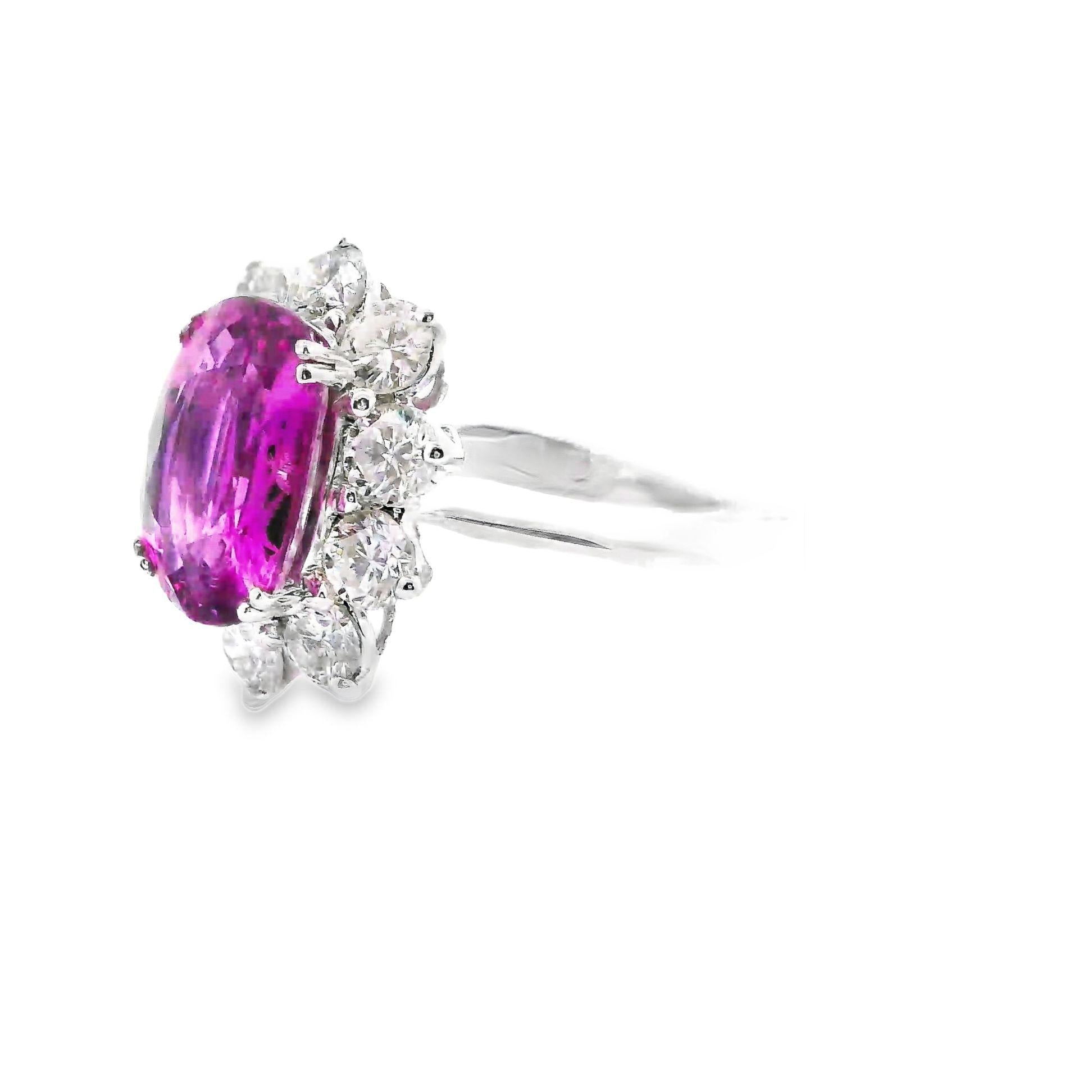 4.98 Carat Pink Sapphire Diamond Princess-Diana 18k White Gold Ring, GIA Certif