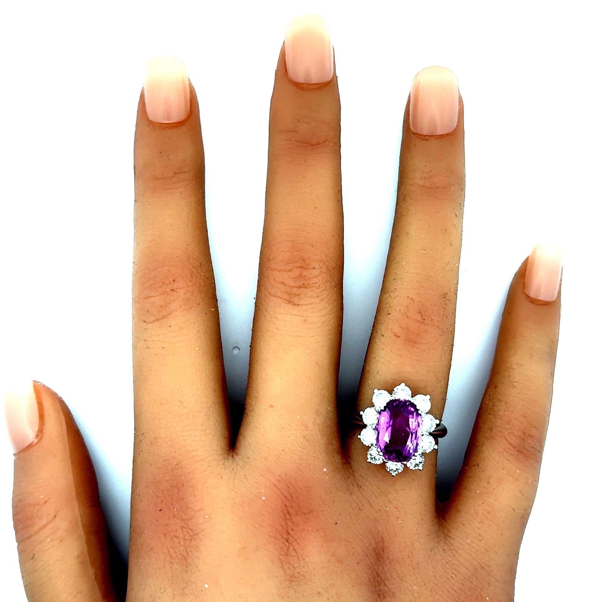 4.98 Carat Pink Sapphire Diamond Princess-Diana 18k White Gold Ring, GIA Certif