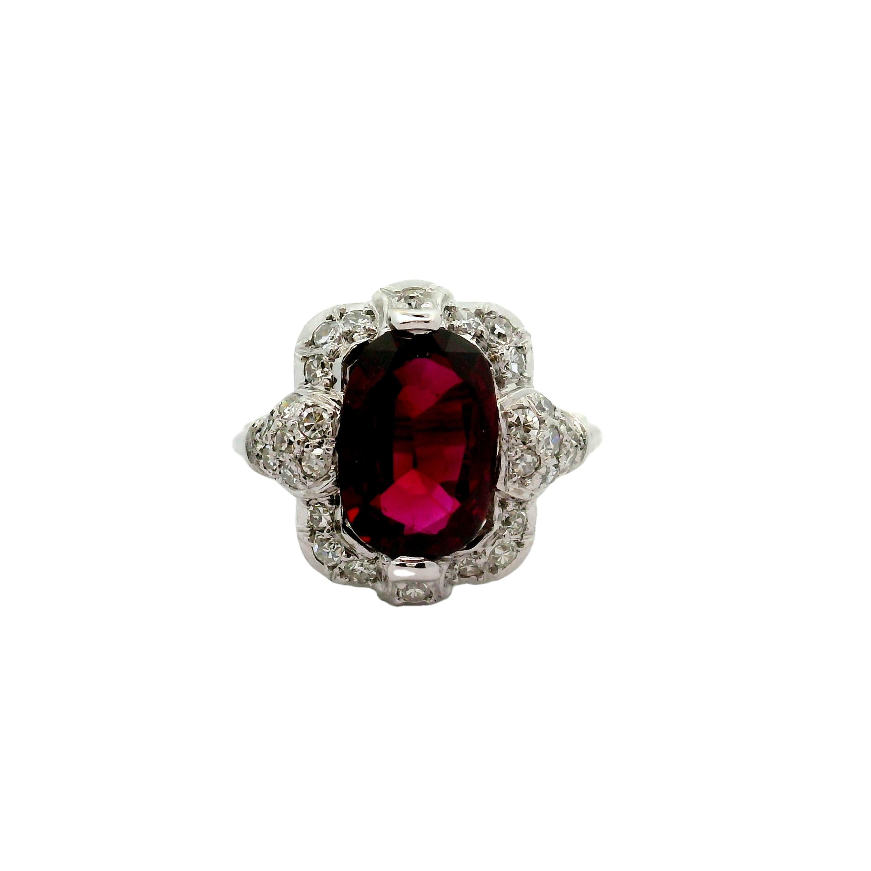 Mid-Century 3.00 Carat No-Heat Ruby Diamond 18k White Gold Ring, GIA Certified