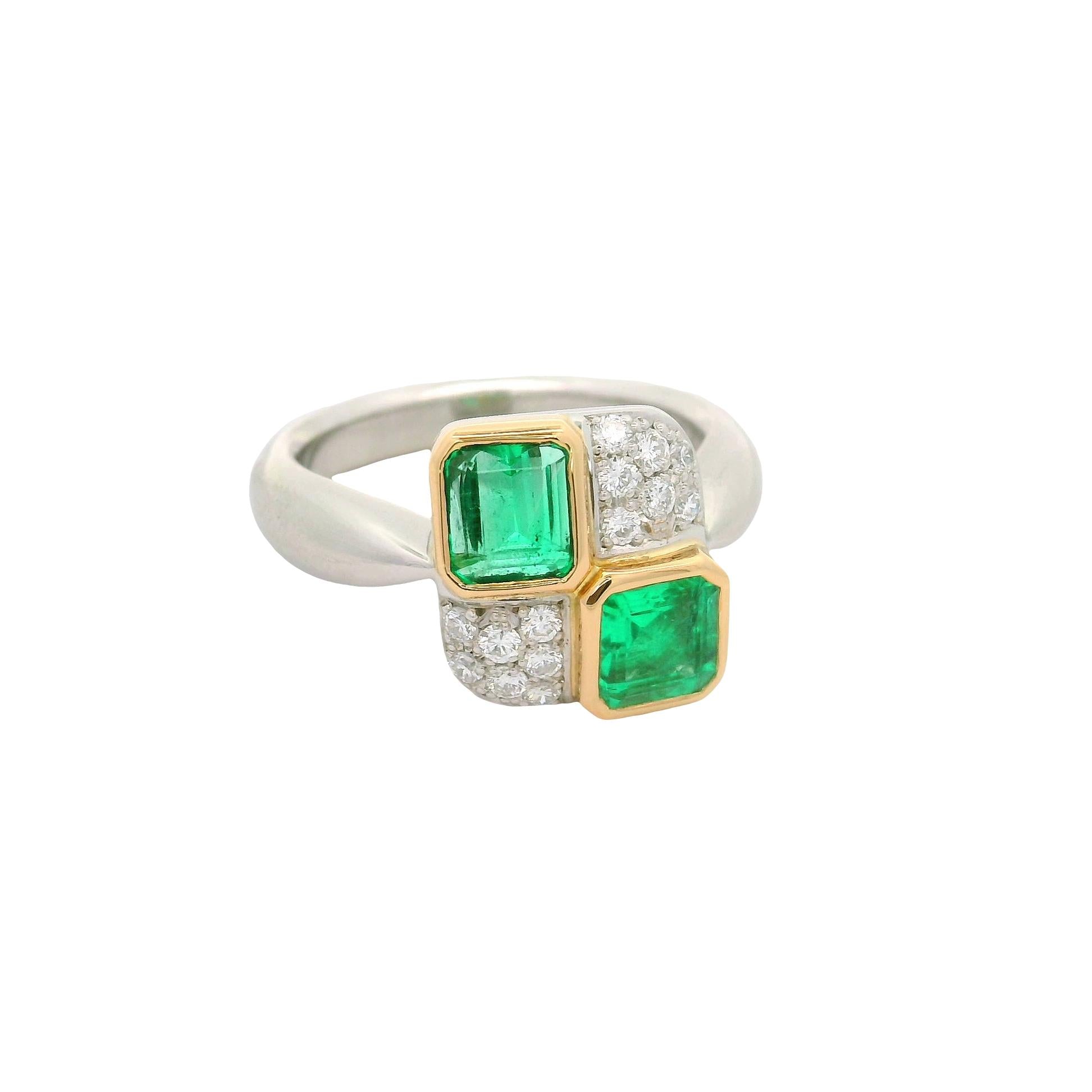 Emerald Diamond Platinum & 18K Yellow Gold Ring