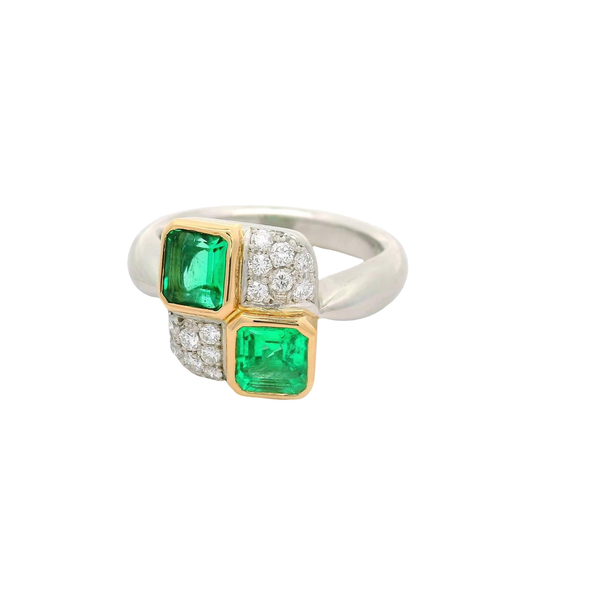 Emerald Diamond Platinum & 18K Yellow Gold Ring