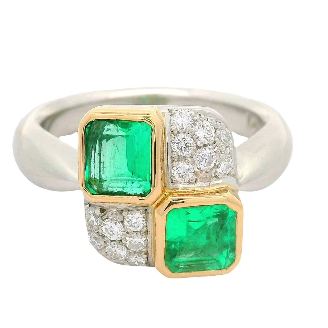 Emerald Diamond Platinum & 18K Yellow Gold Ring