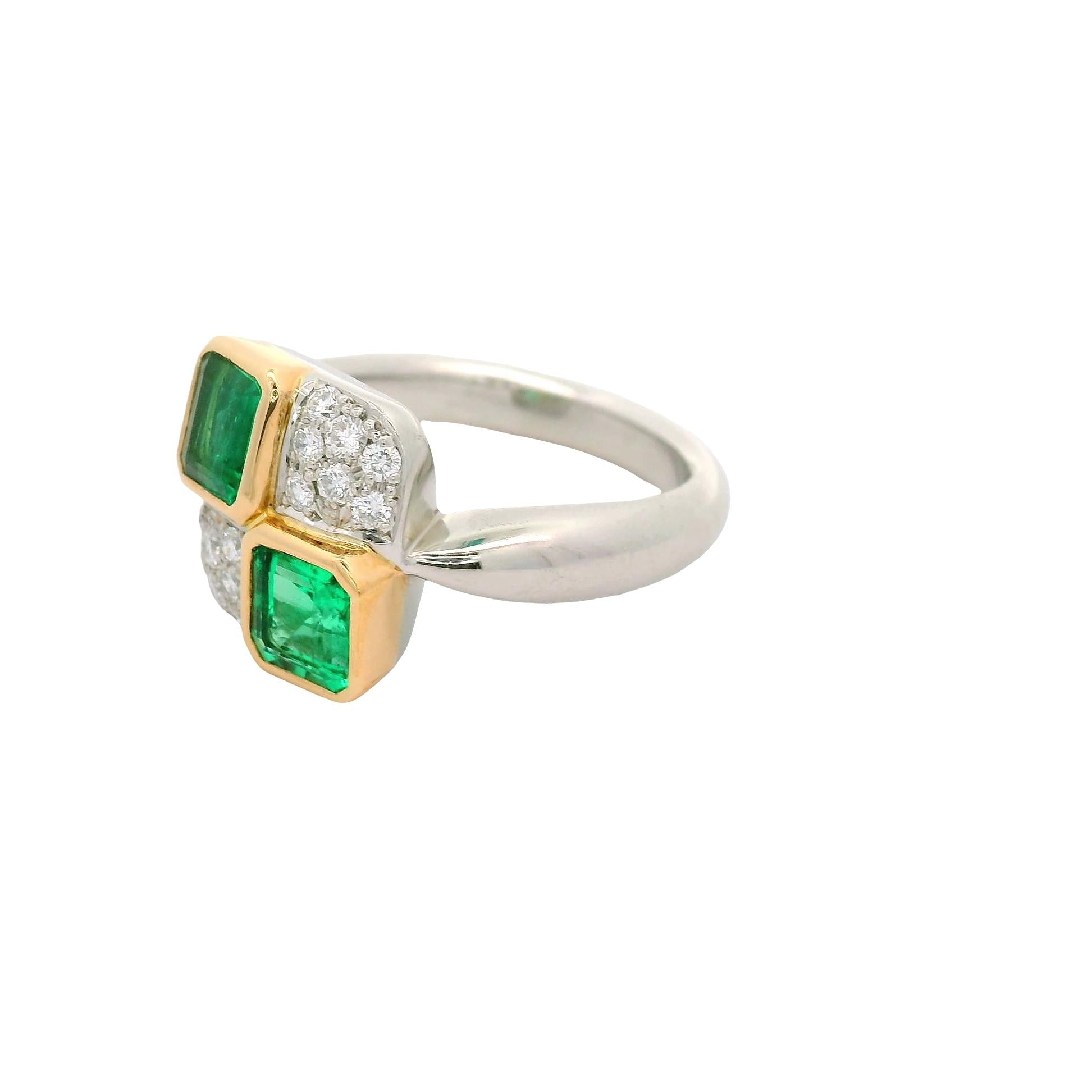 Emerald Diamond Platinum & 18K Yellow Gold Ring