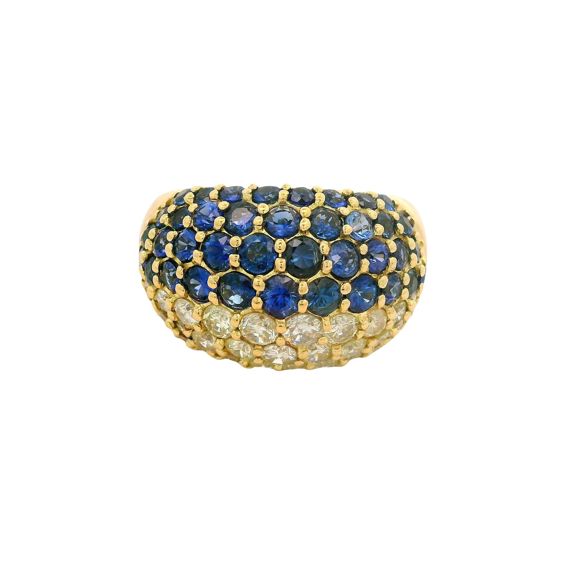 Sapphire Diamond 18K Yellow Gold Pave Ring