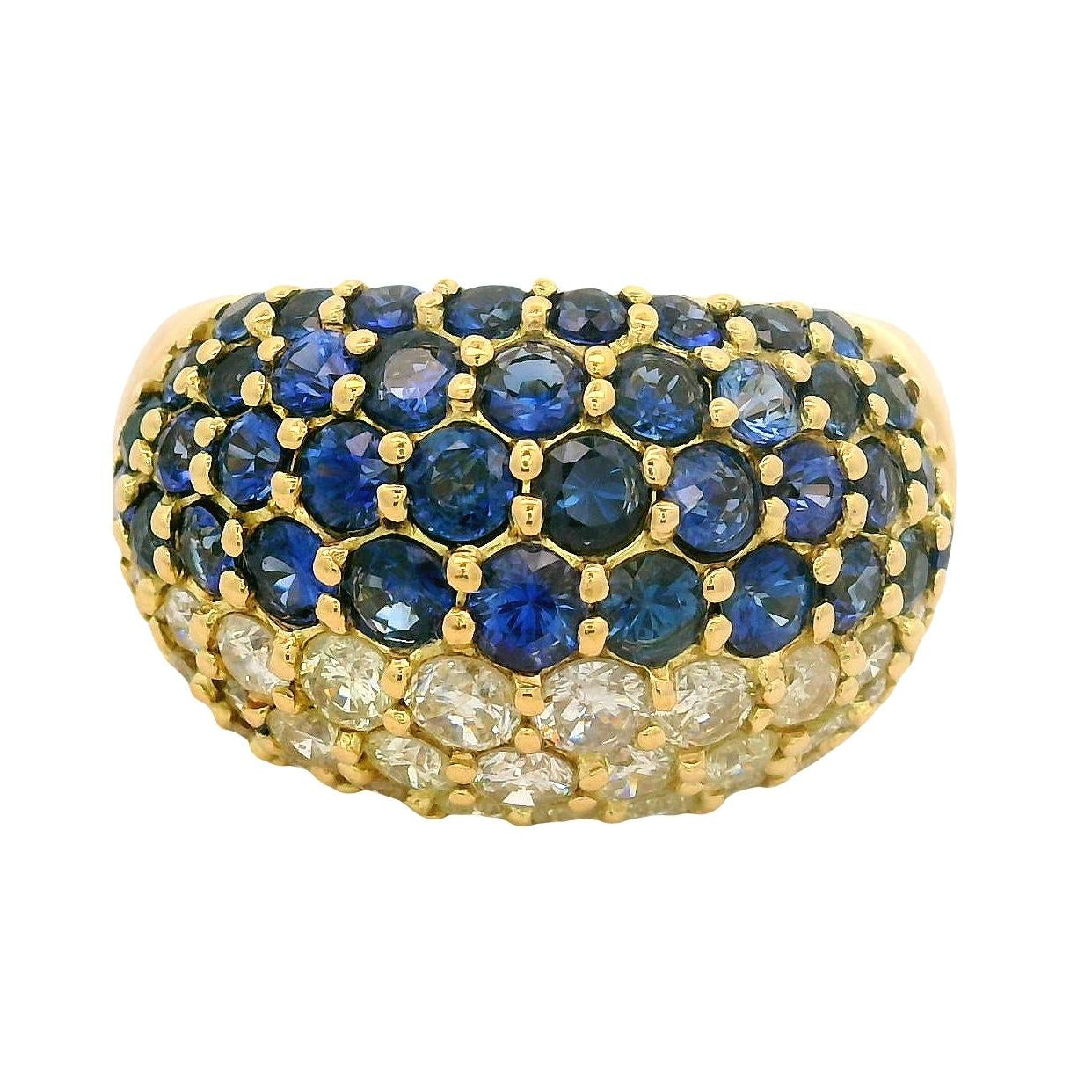 Sapphire Diamond 18K Yellow Gold Pave Ring