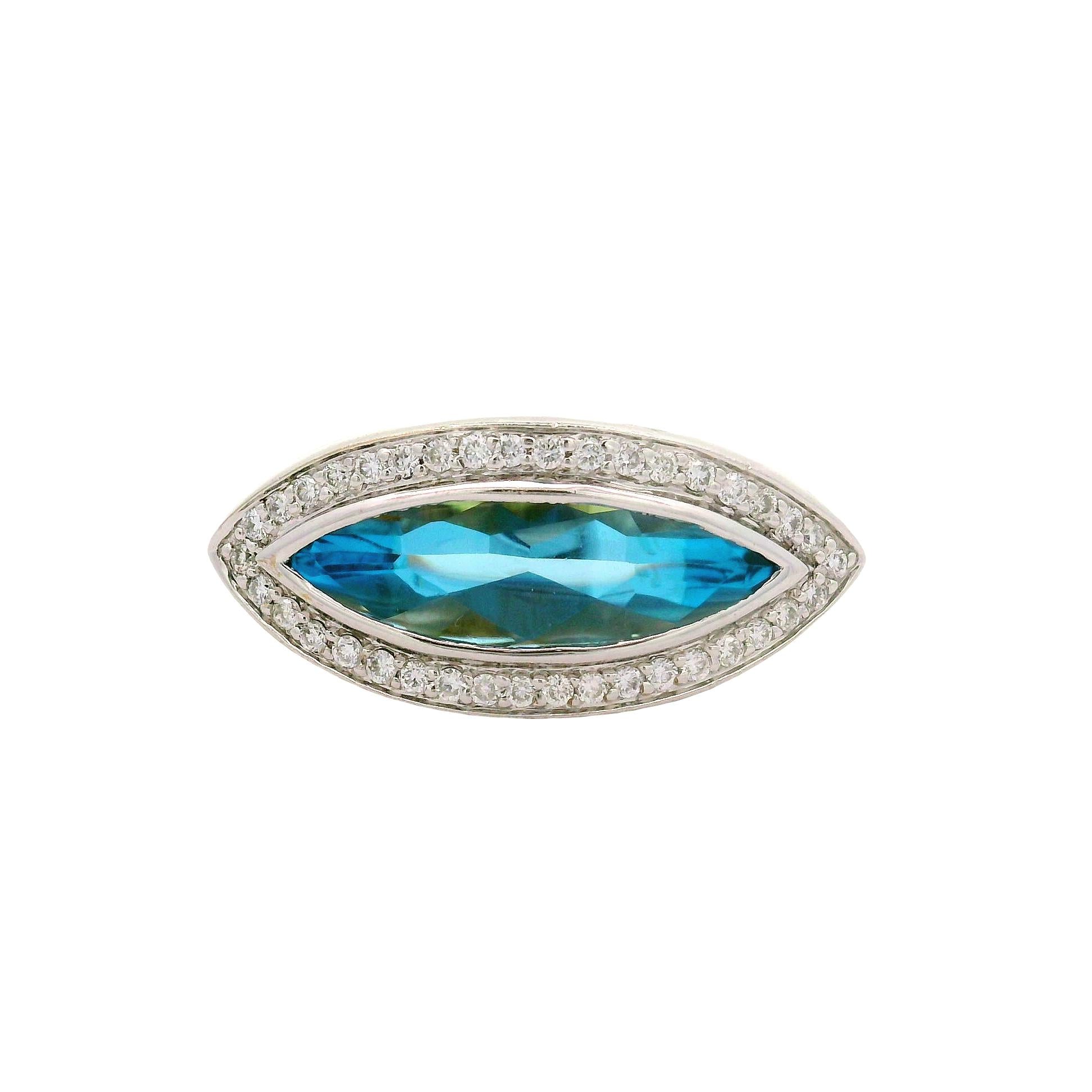 4.50 Carat Blue Topaz Diamond 18K Two-Tone Gold Halo Ring