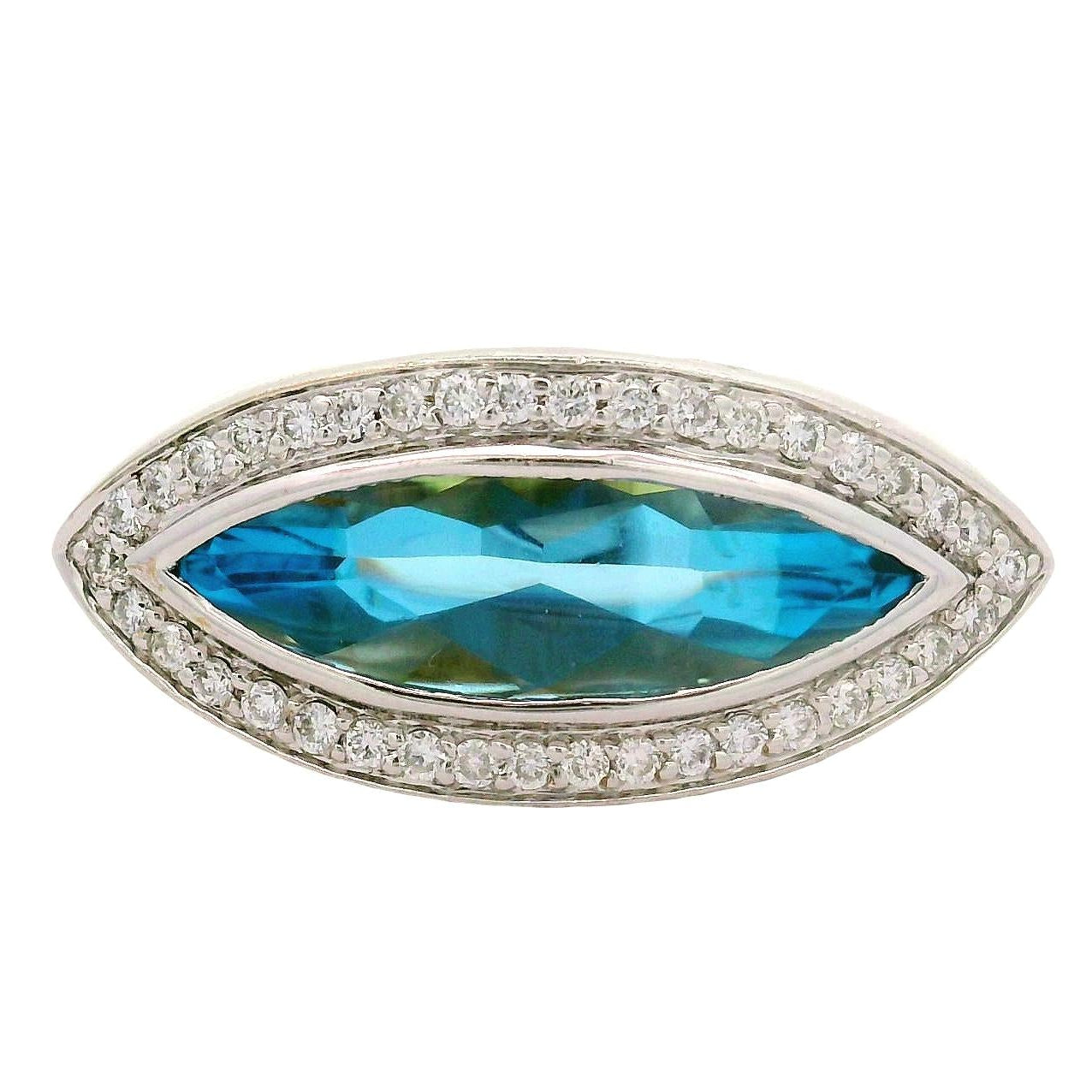 4.50 Carat Blue Topaz Diamond 18K Two-Tone Gold Halo Ring