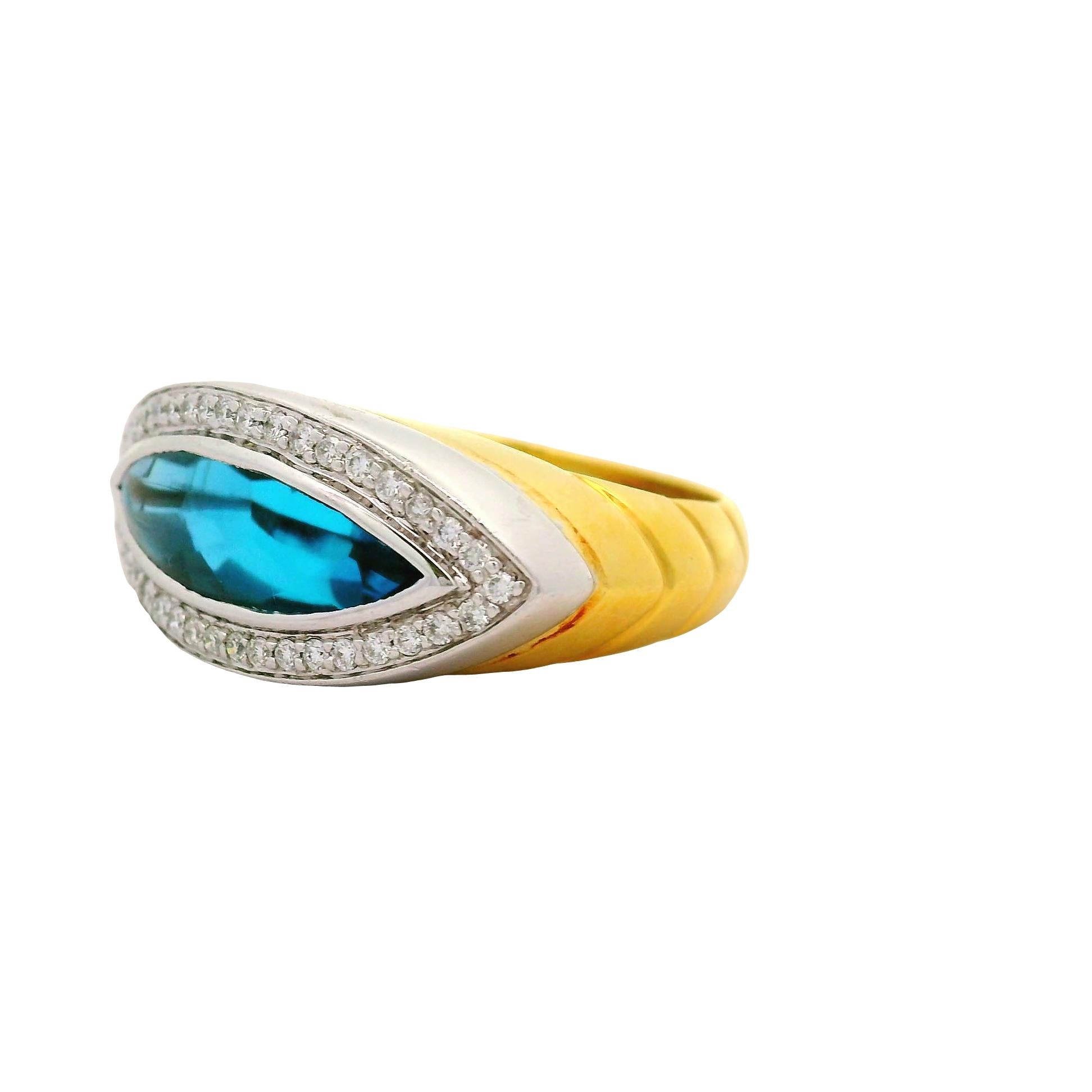 4.50 Carat Blue Topaz Diamond 18K Two-Tone Gold Halo Ring