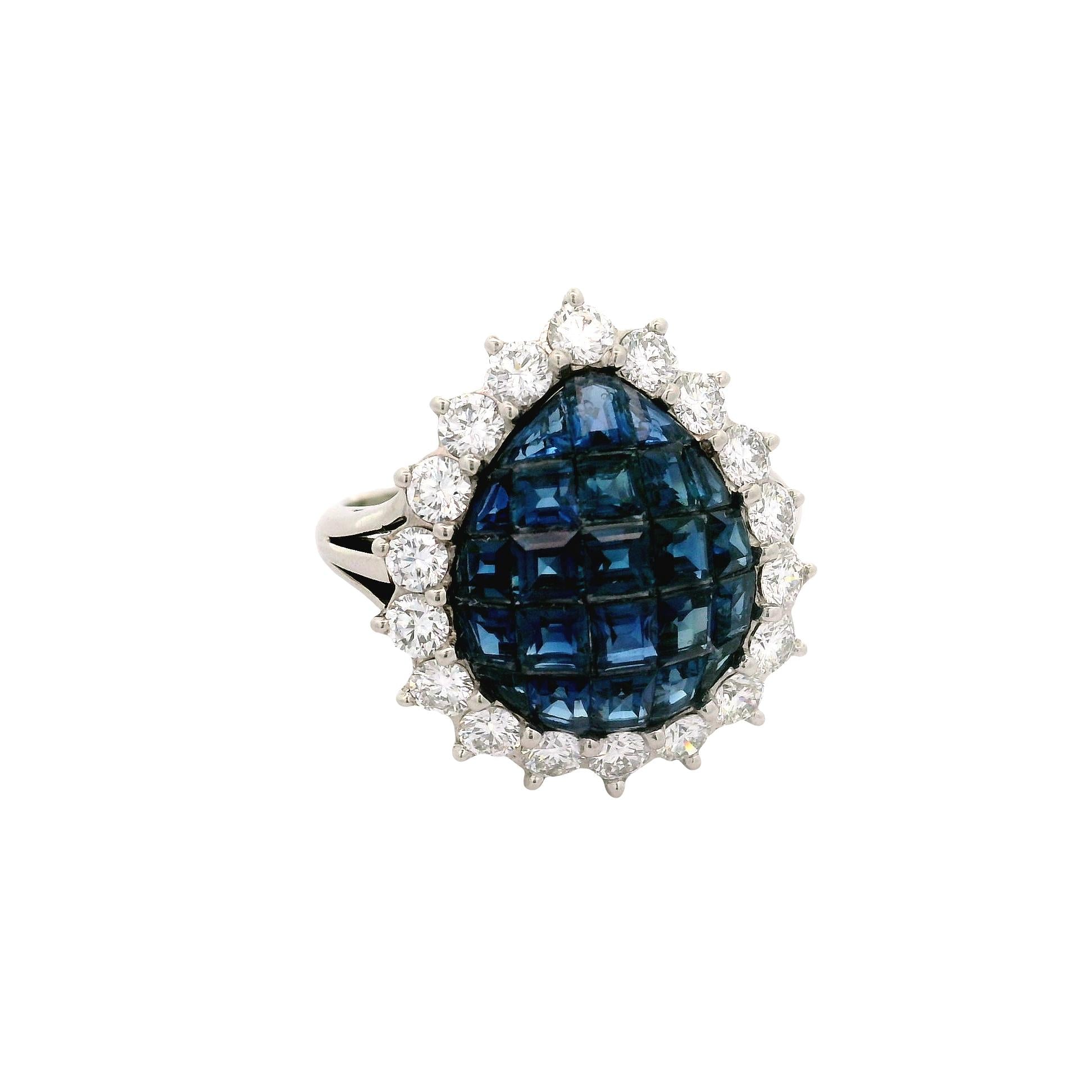 Invisible-Set Sapphire Diamond Platinum Halo Ring