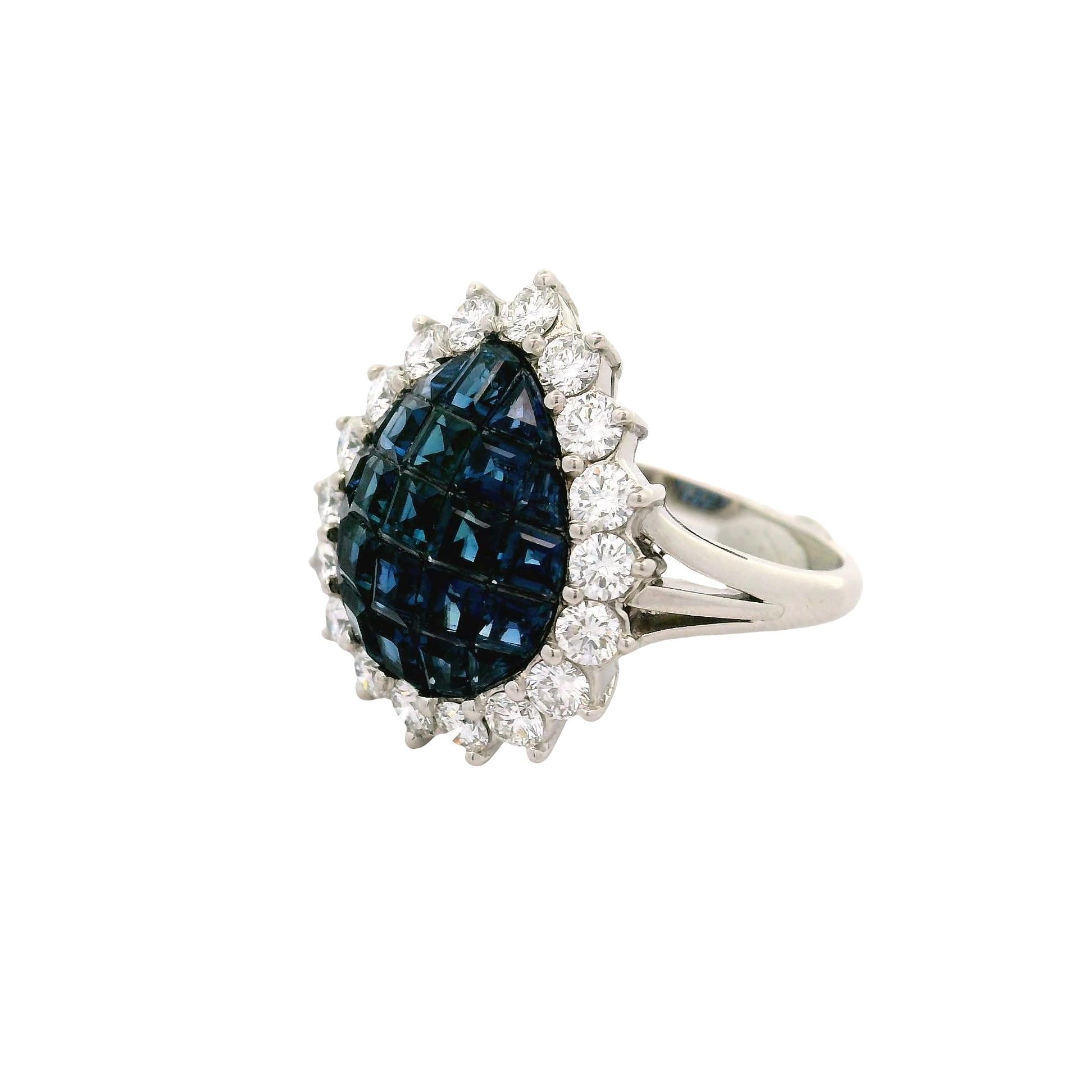 Invisible-Set Sapphire Diamond Platinum Halo Ring