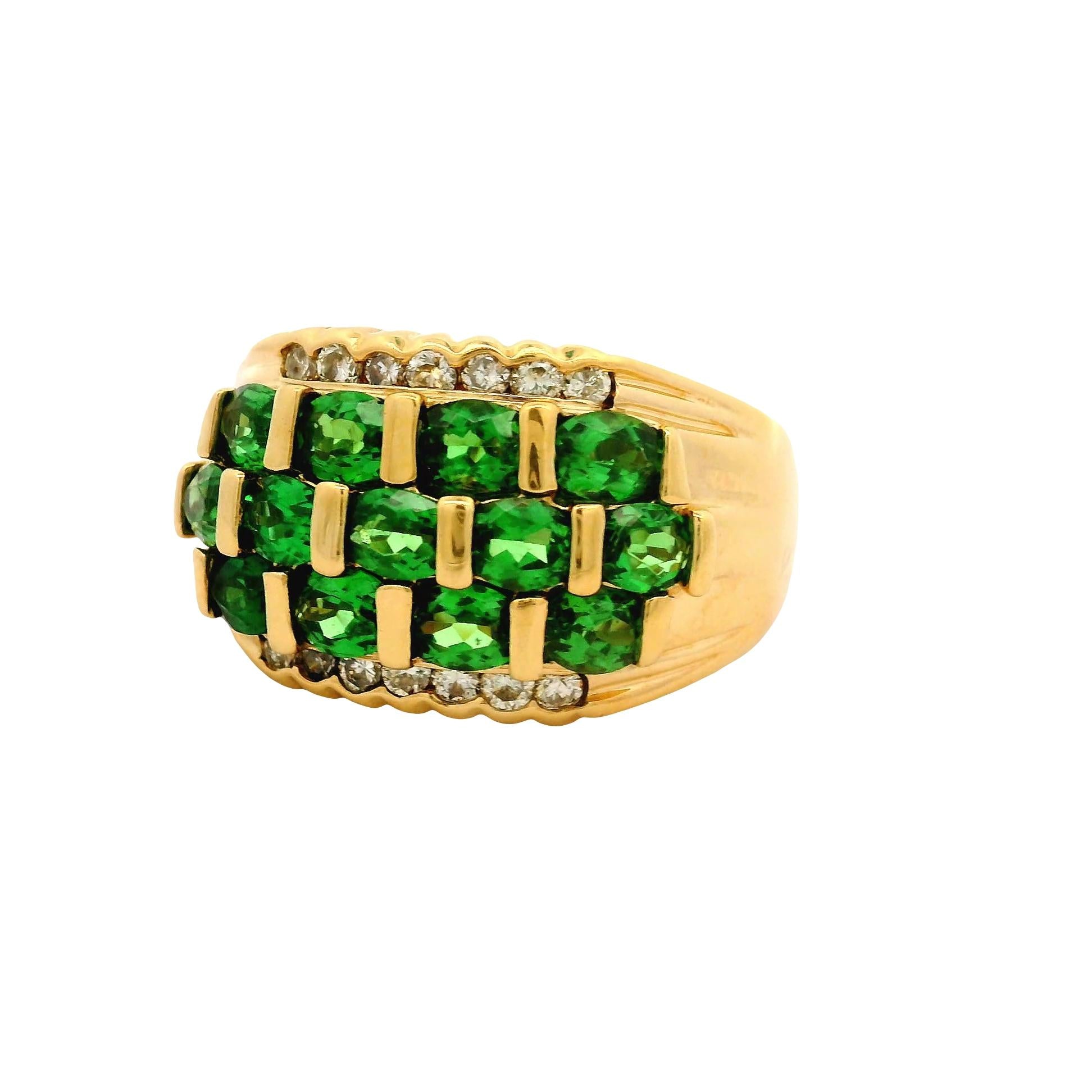 Tsavorite Garnet Diamond 18K Yellow Gold Ring