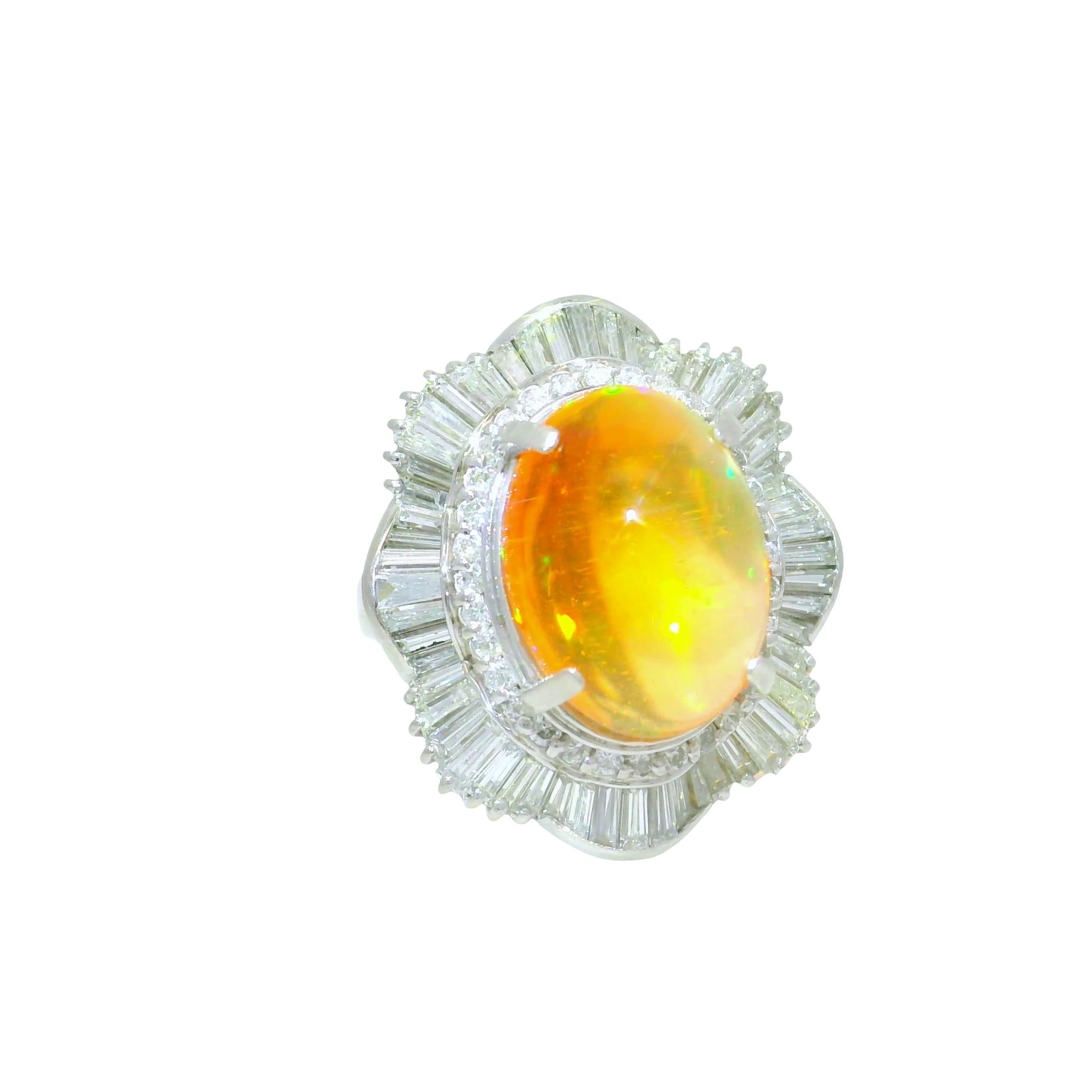 7.41 Carat Mexican Fire Opal Diamond Platinum Double Halo RIng
