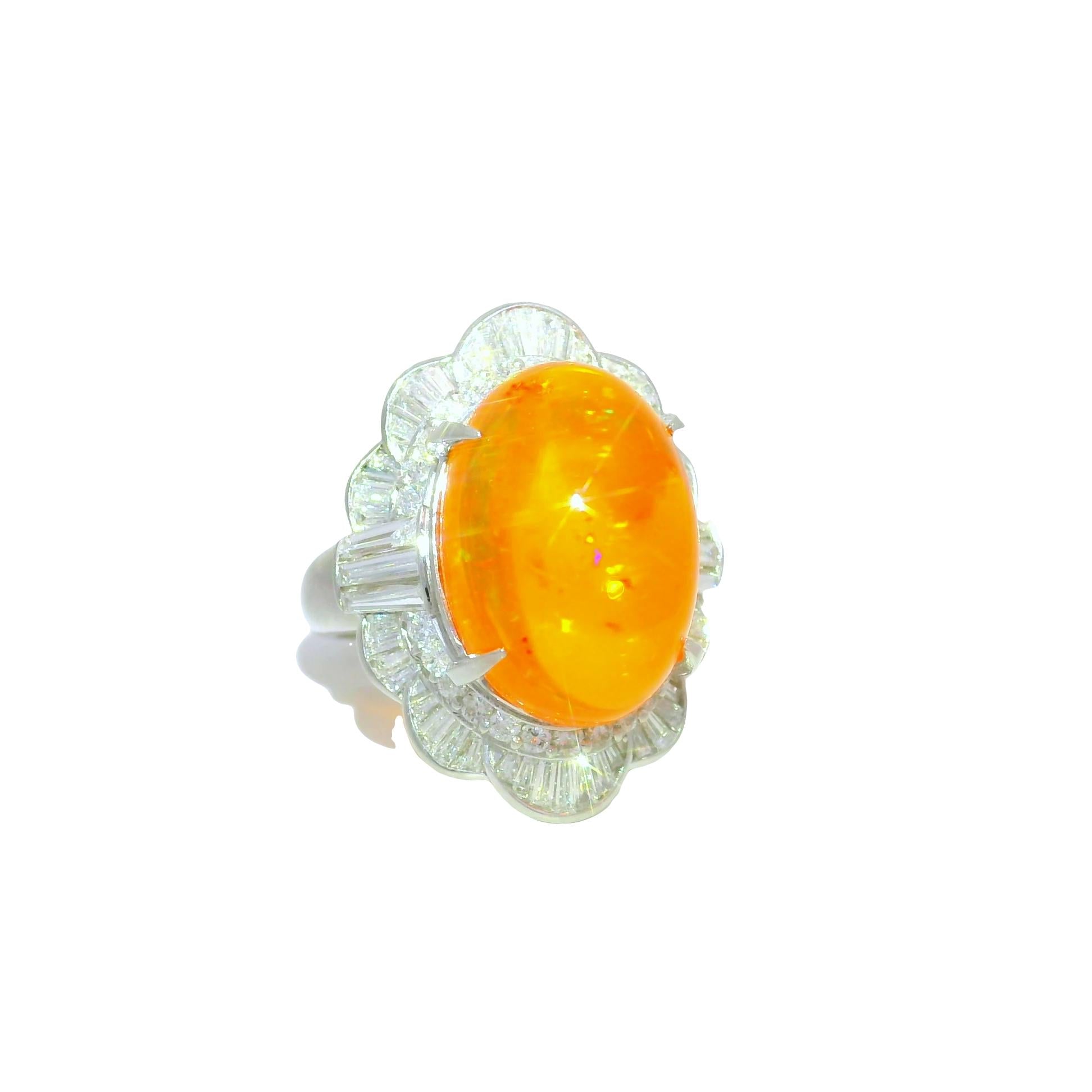 9.52 Carat Mexican Fire Opal Diamond Platinum Ring