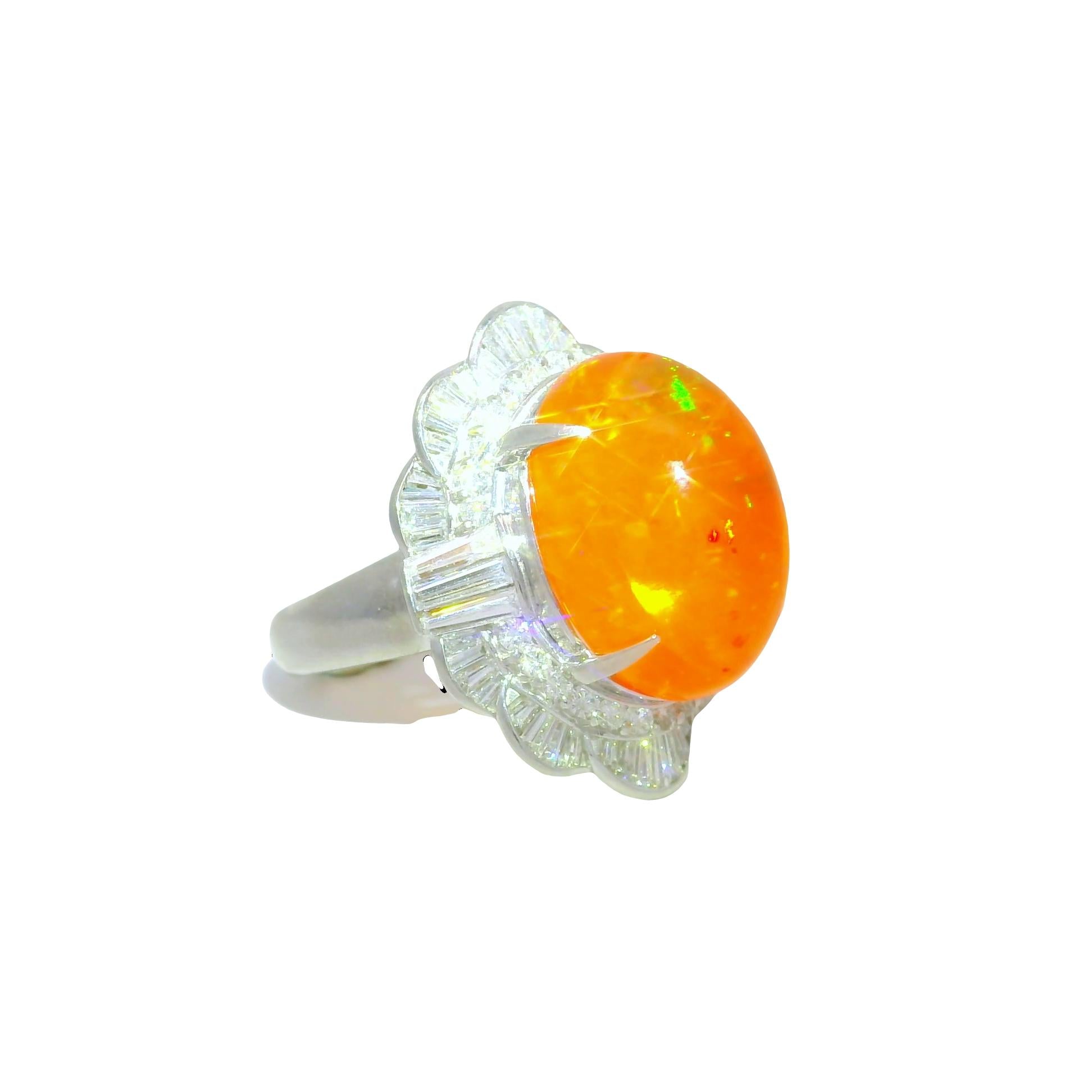 9.52 Carat Mexican Fire Opal Diamond Platinum Ring