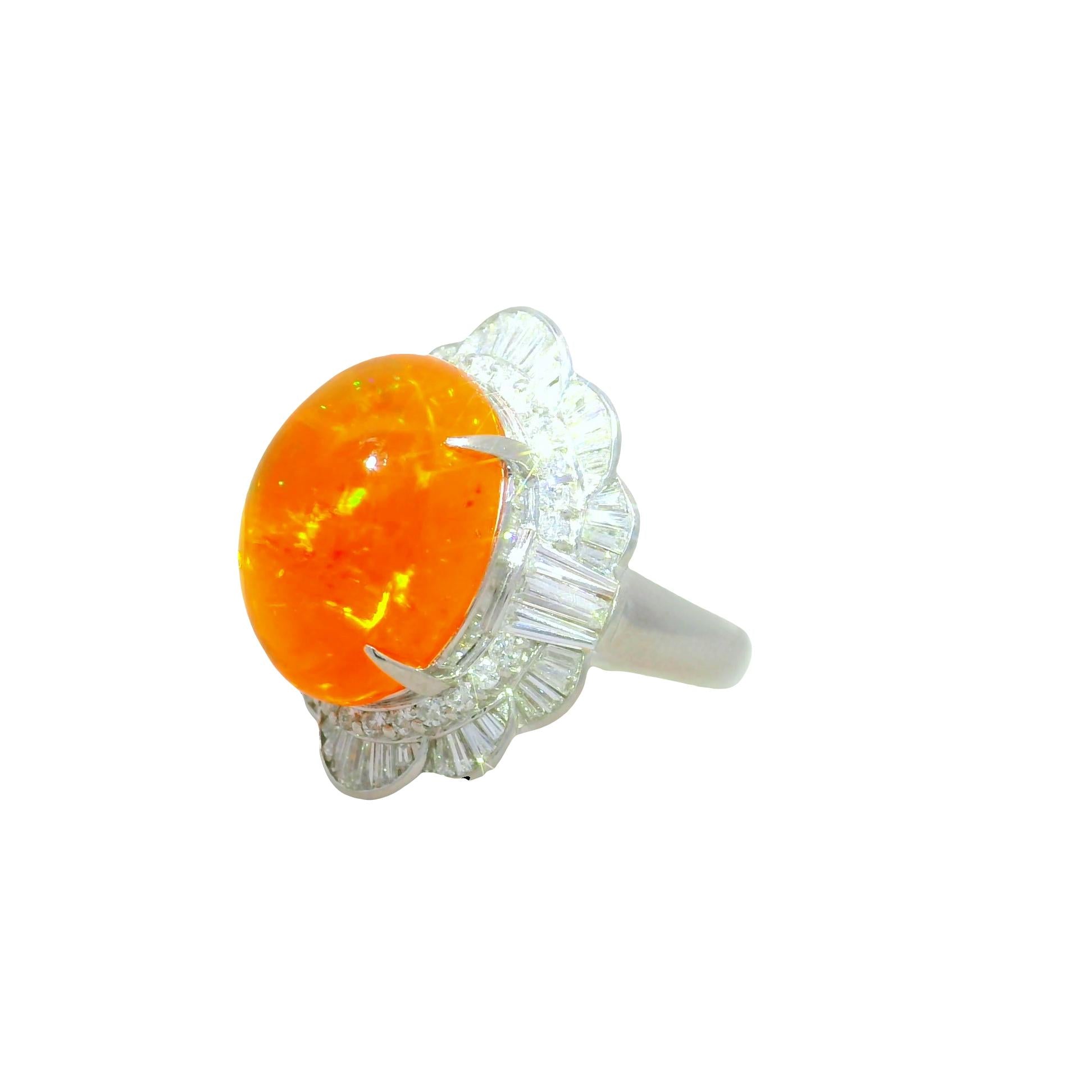 9.52 Carat Mexican Fire Opal Diamond Platinum Ring